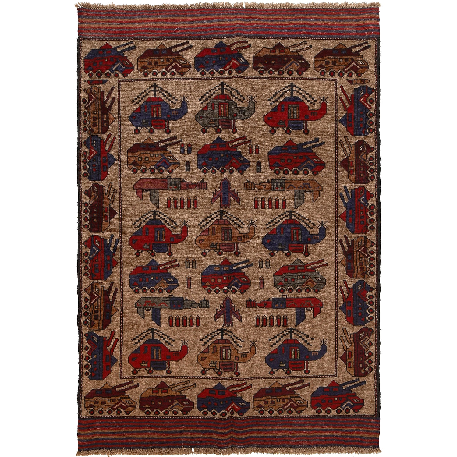 Handmade War Rug 4' 2 x 6' 2 (ft) - No. G25882