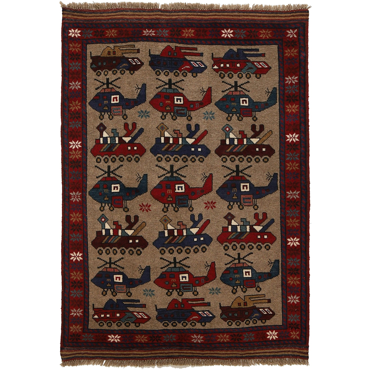 Brown Color War Rug 3' 2 x 4' 7 (ft) - No. G25893