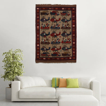 Brown Color War Rug 3' 2 x 4' 7 (ft) - No. G25893