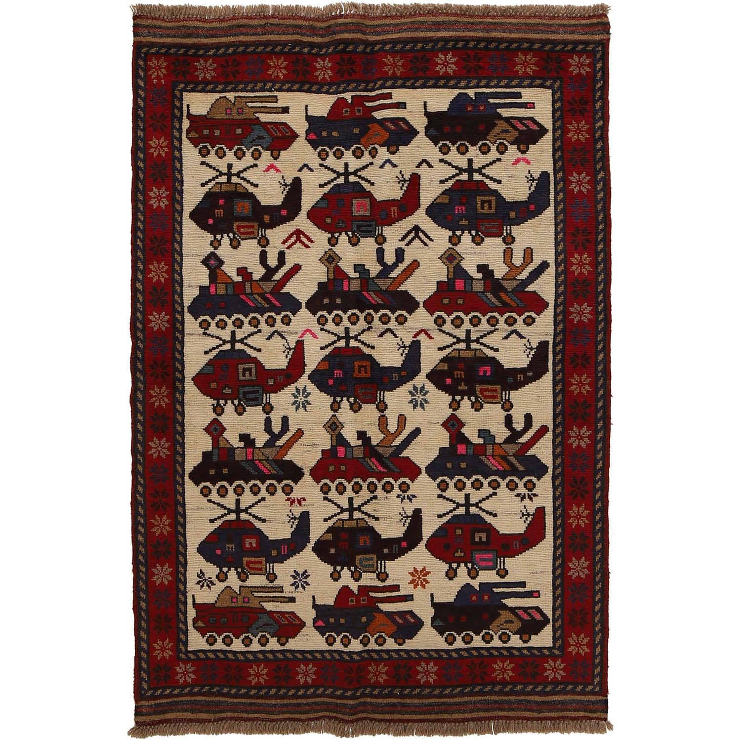 Hand Knotted War Rug 3' 2 x 4' 8 (ft) - No. G25898