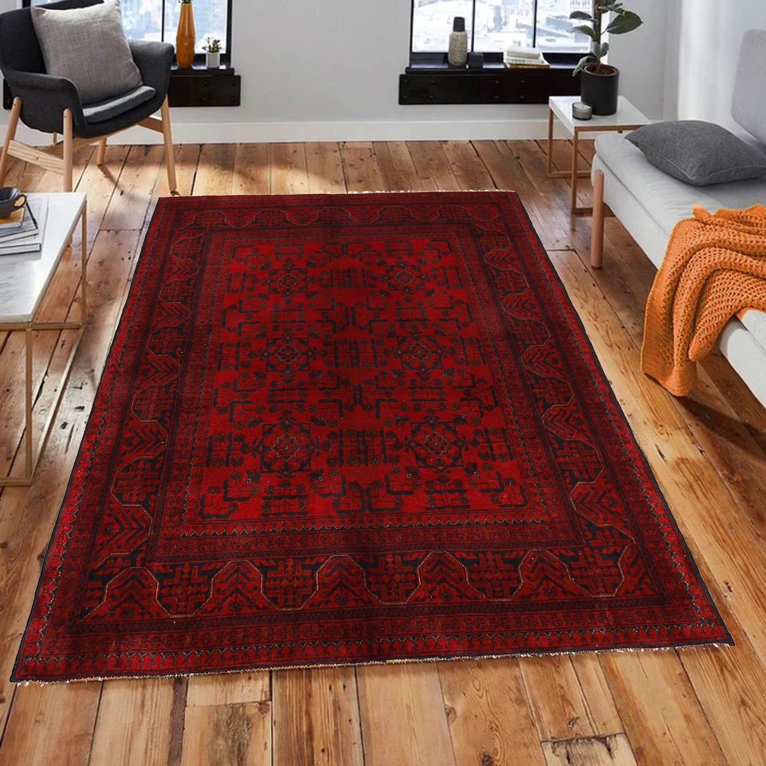 Red Color Khal Mohammadi Carpet 4' 10" x 6' 6" (ft) - No. G27504