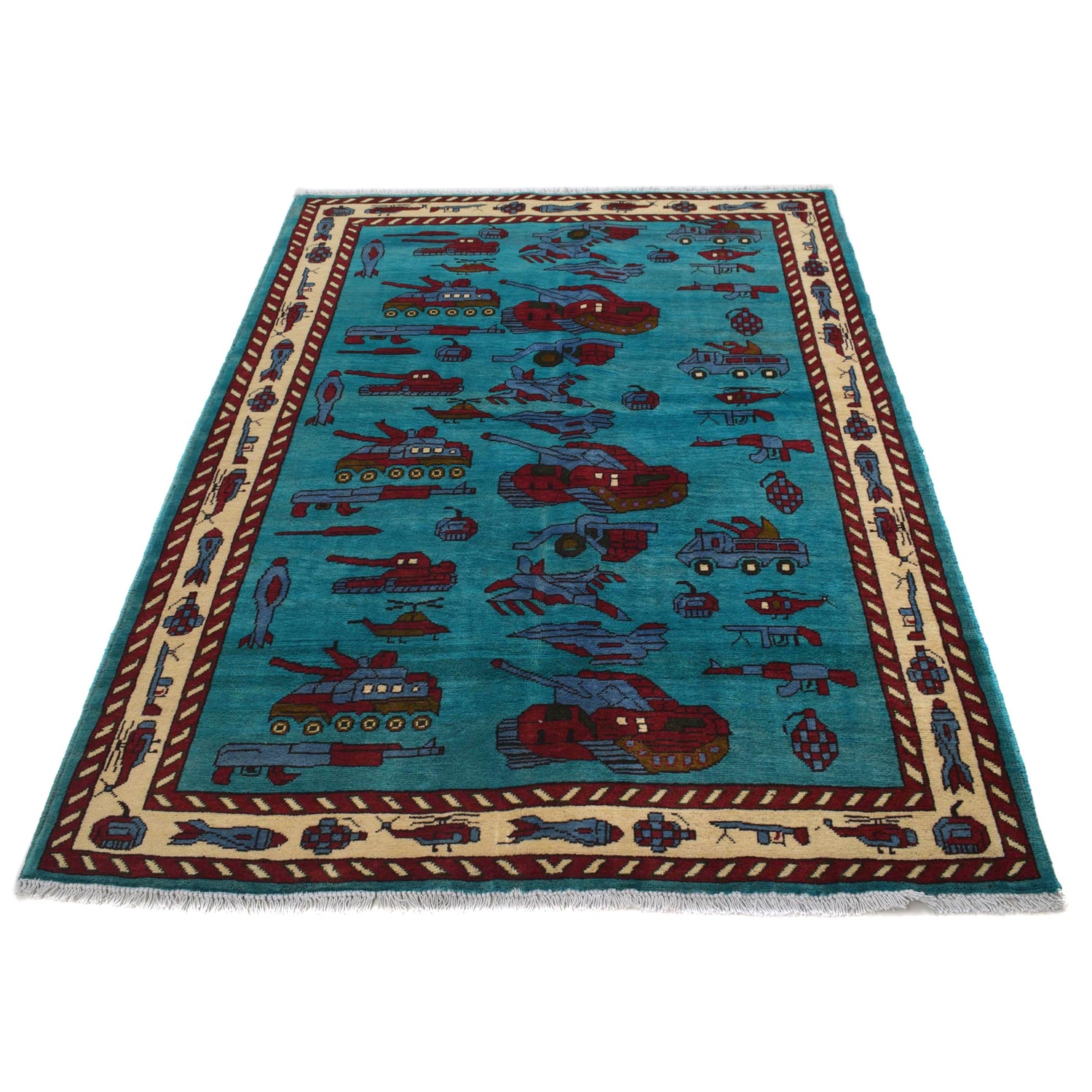 Blue Color War Rug 4' 2" x 5' 11" (ft) - No. G31621