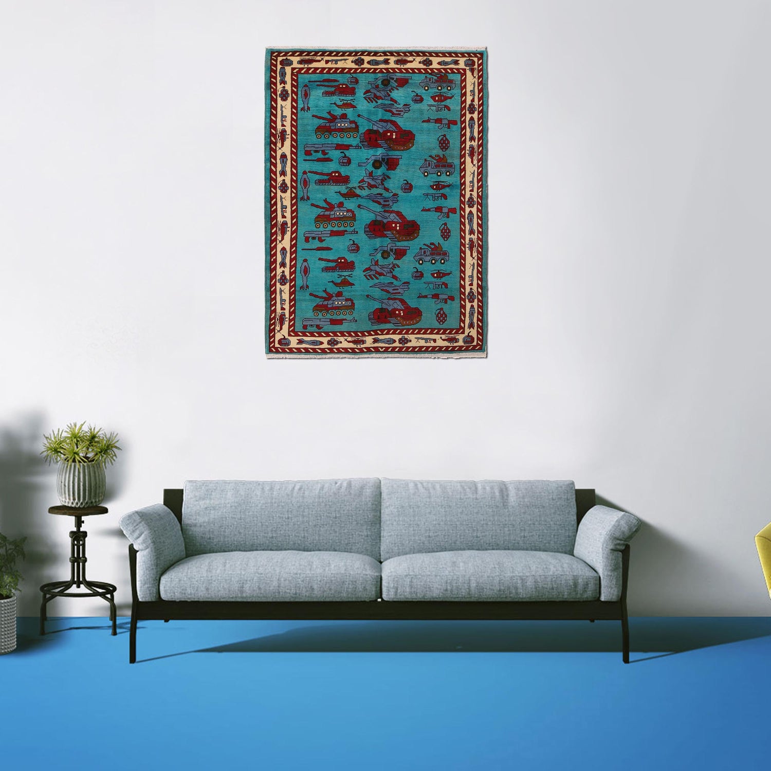 Blue Color War Rug 4' 2" x 5' 11" (ft) - No. G31621