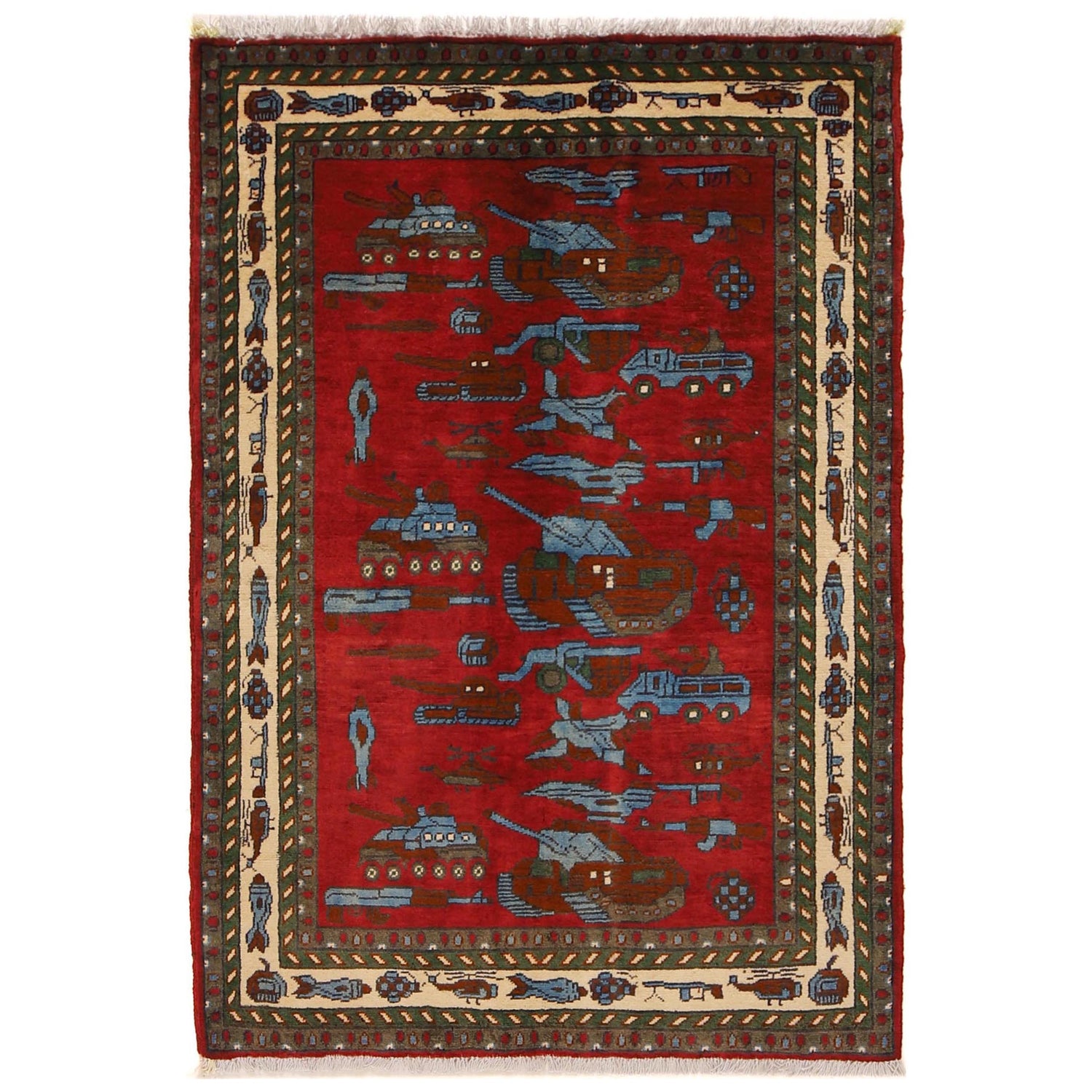 Red Color War Rug 3' 4 x 4' 9 (ft) - No. G31623