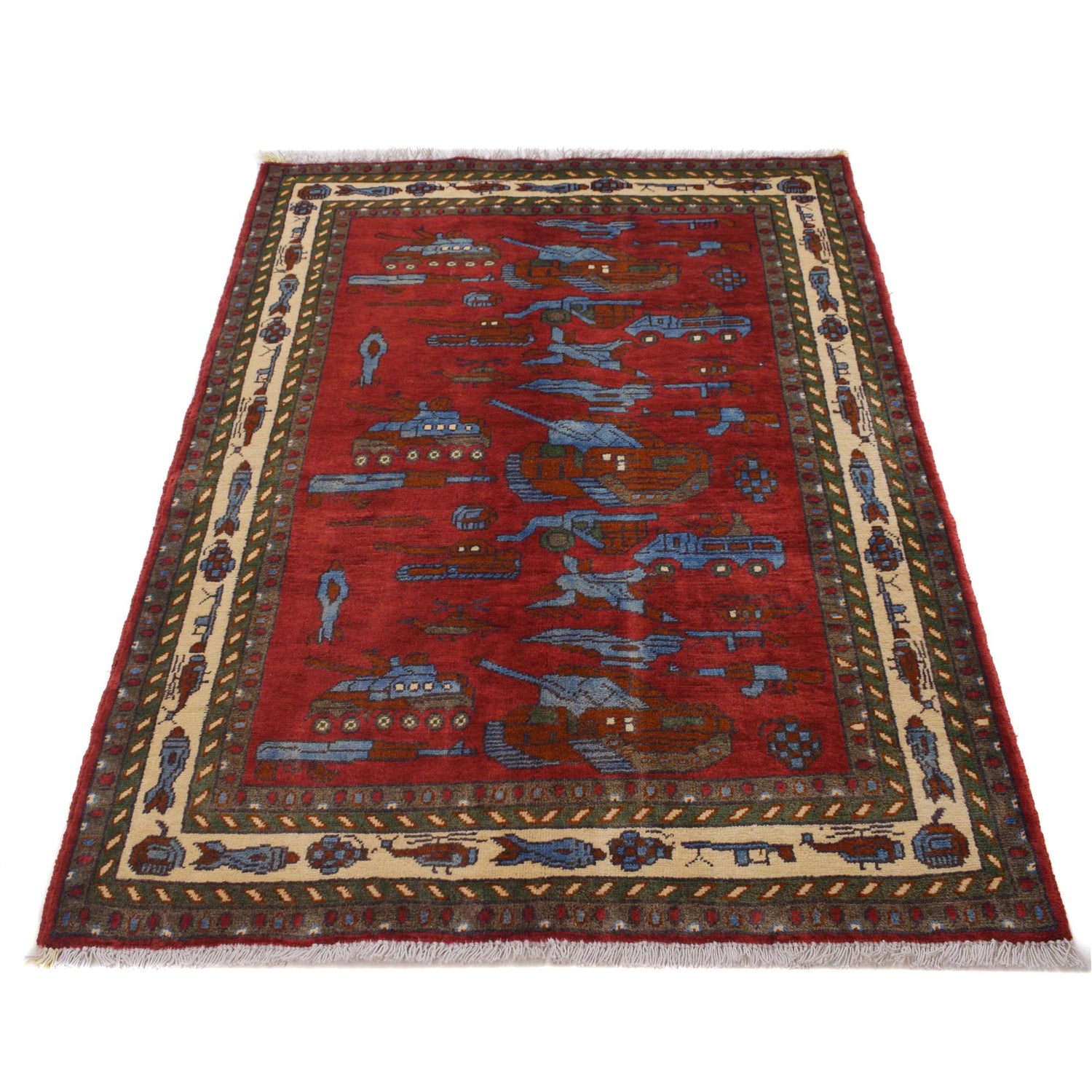 Red Color War Rug 3' 4 x 4' 9 (ft) - No. G31623