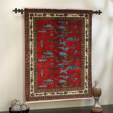 Red Color War Rug 3' 4 x 4' 9 (ft) - No. G31623