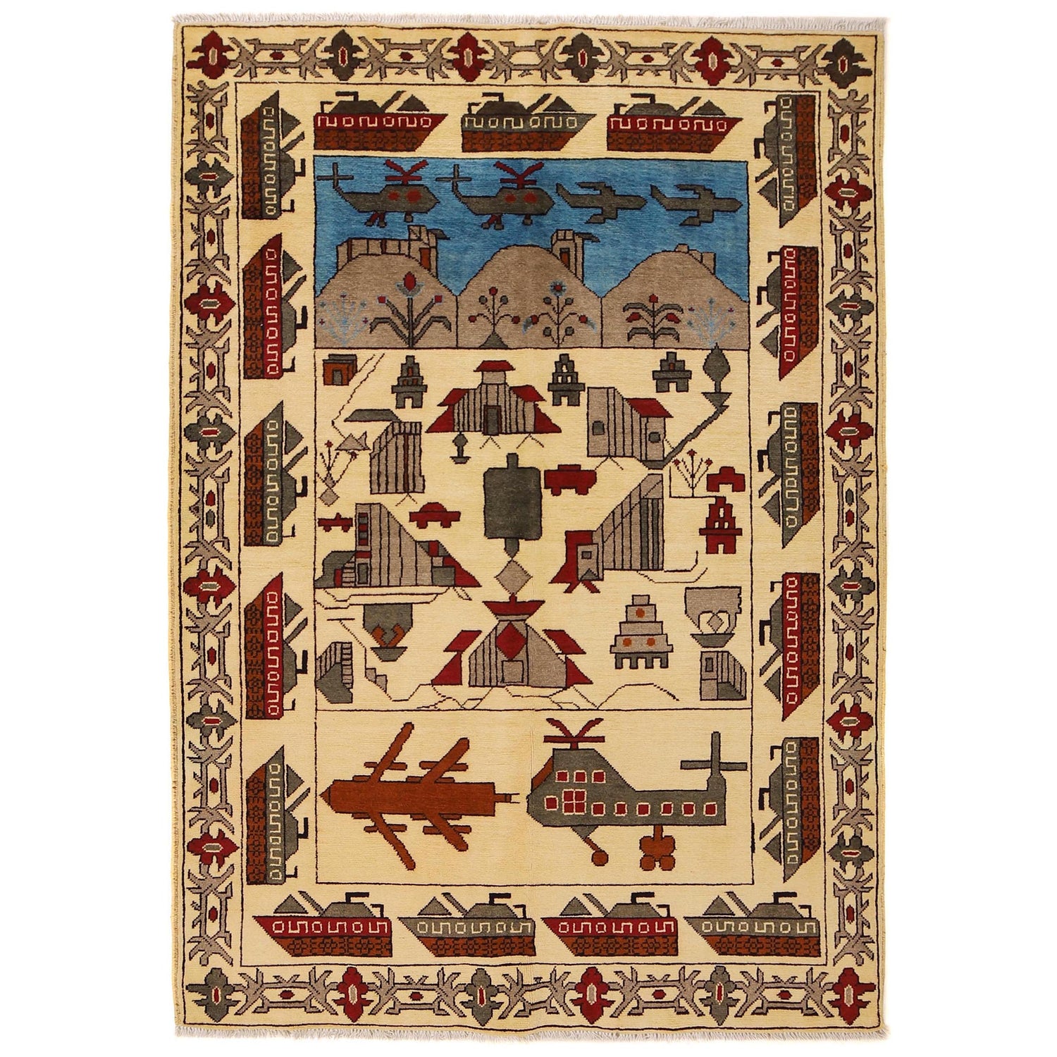Hand Knotted War Rug 4' 2" x 6' 1" (ft) - No. G31653