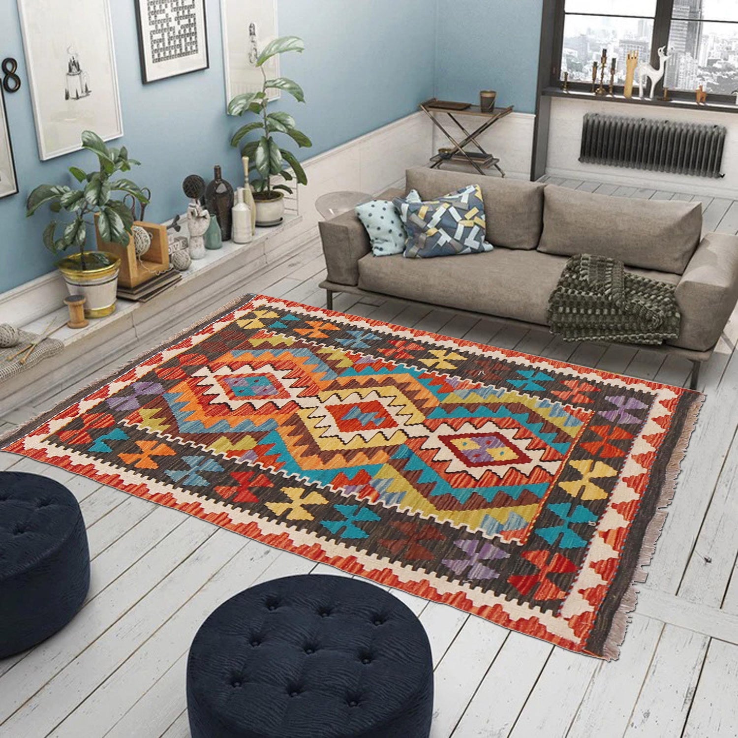 Handmade Vegetable Kelim 2' 7" x 3' 11" (ft) - No. G33007