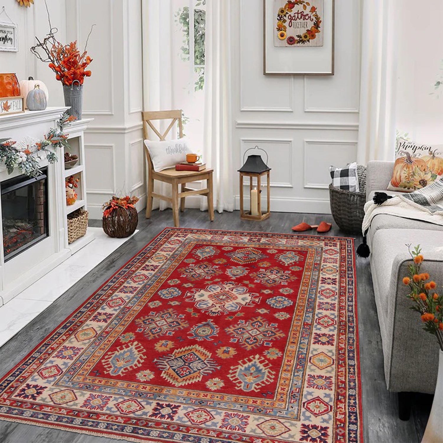 Red Kazak Rug 4' 1" x 5' 11" (ft) - No. G34000