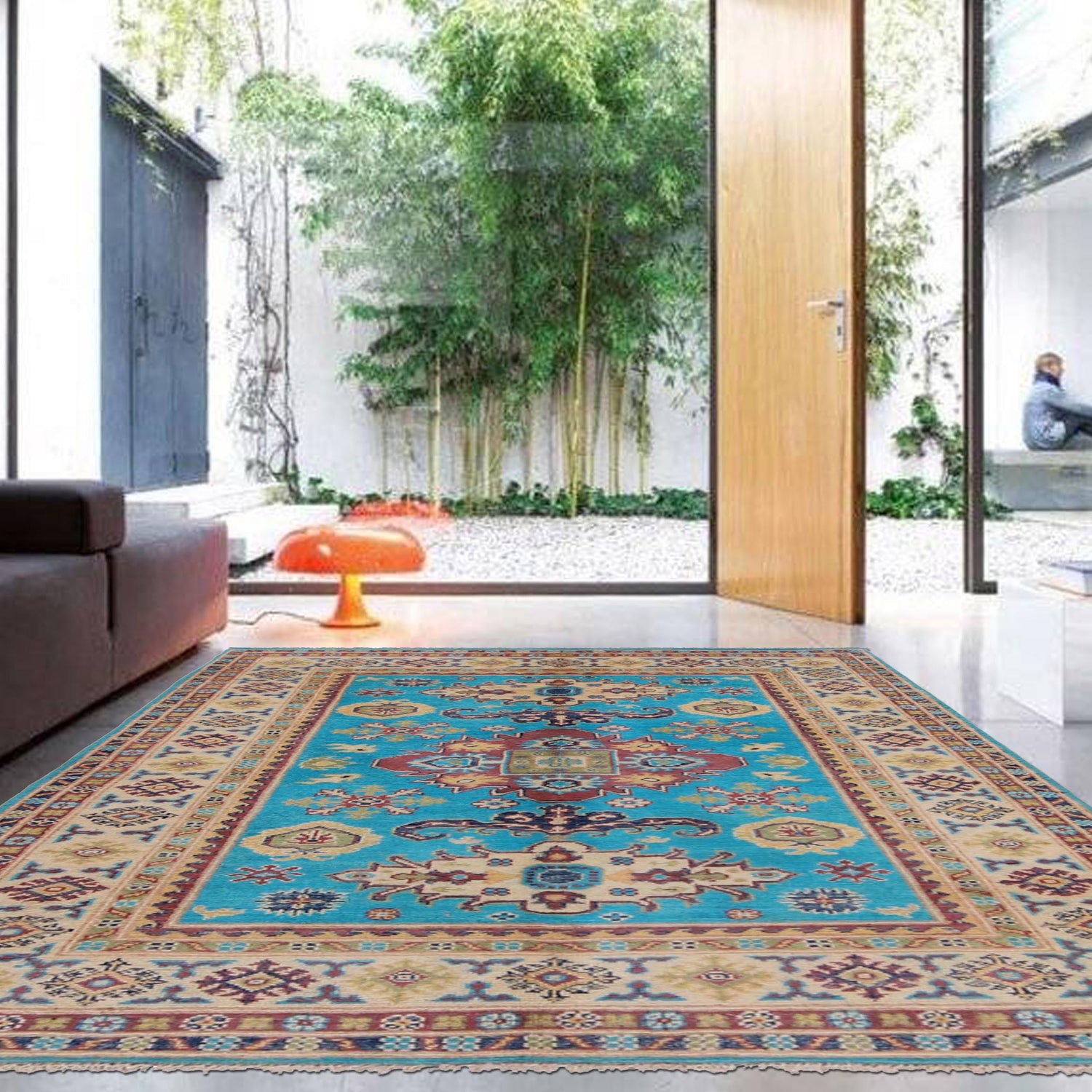 Blue Kazak Rug 4' 0" x 5' 5" (ft) - No. G34022