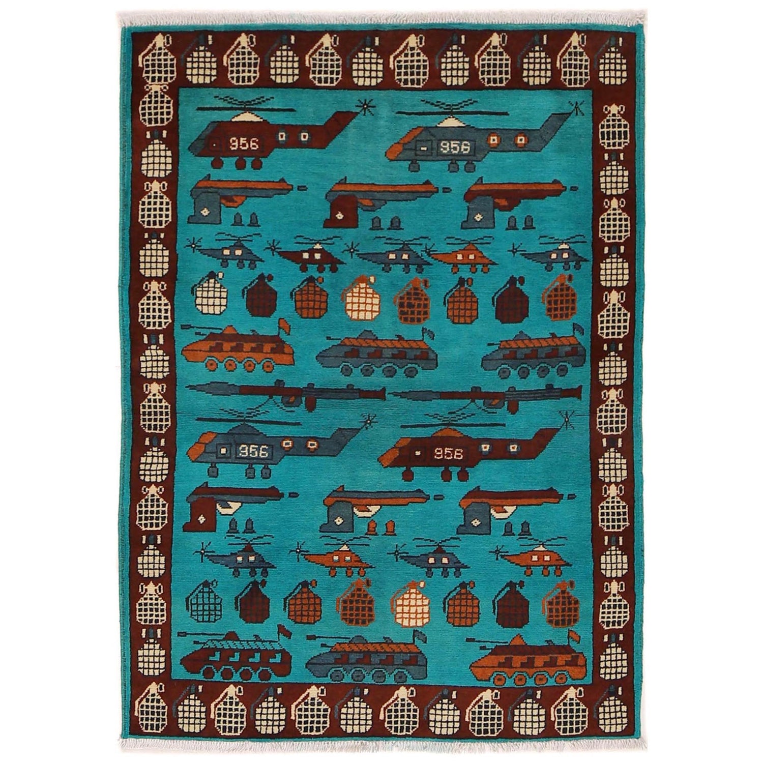 Blue Color War Rug 3' 5" x 4' 9" (ft) - No. G34406