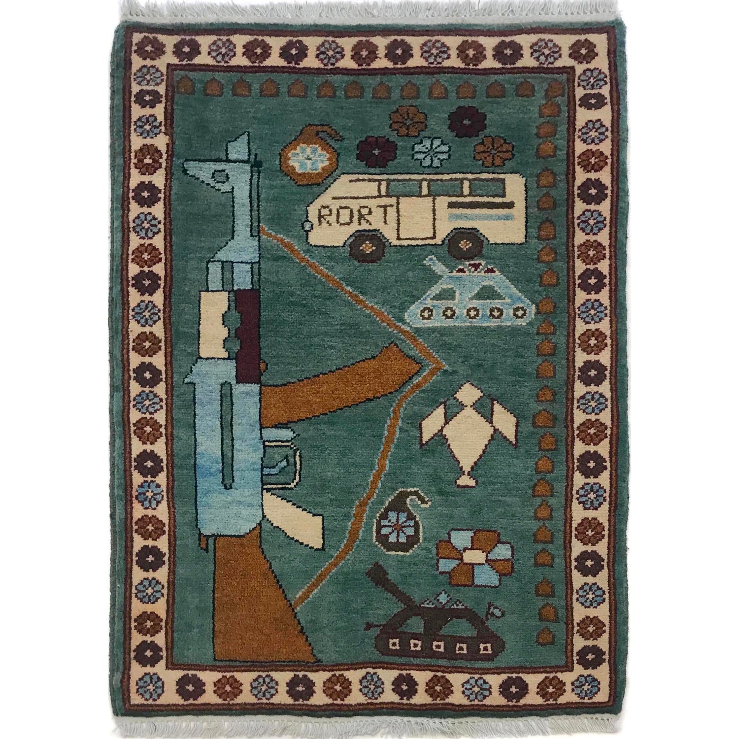 Hand Knotted War Rug 1' 12" x 2' 10" (ft) - No. G34414