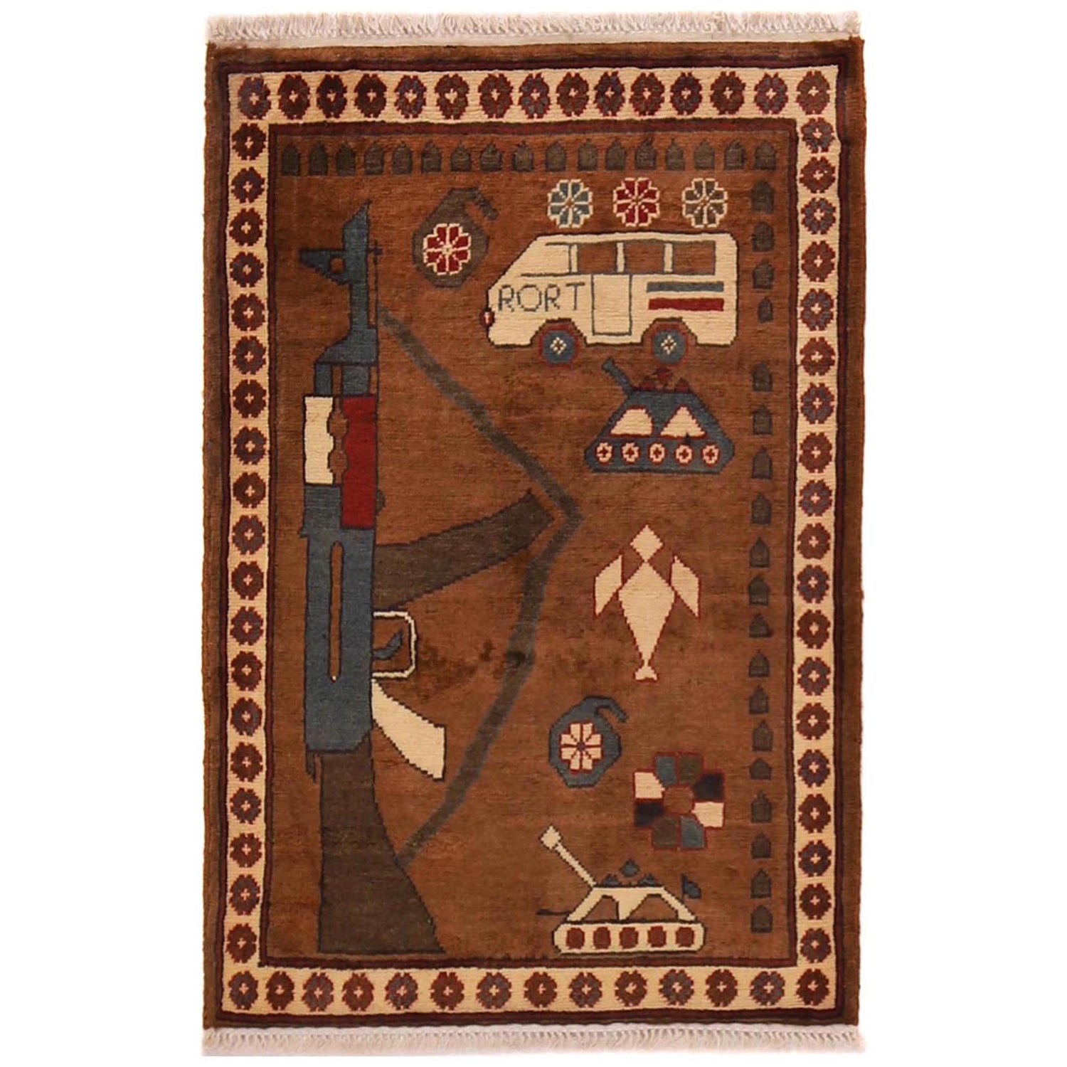 Brown War Rug 2' 0" x 2' 11" (ft) - No. G34420