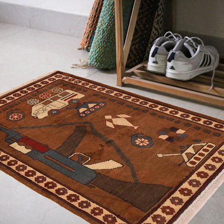 Brown War Rug 2' 0" x 2' 11" (ft) - No. G34420