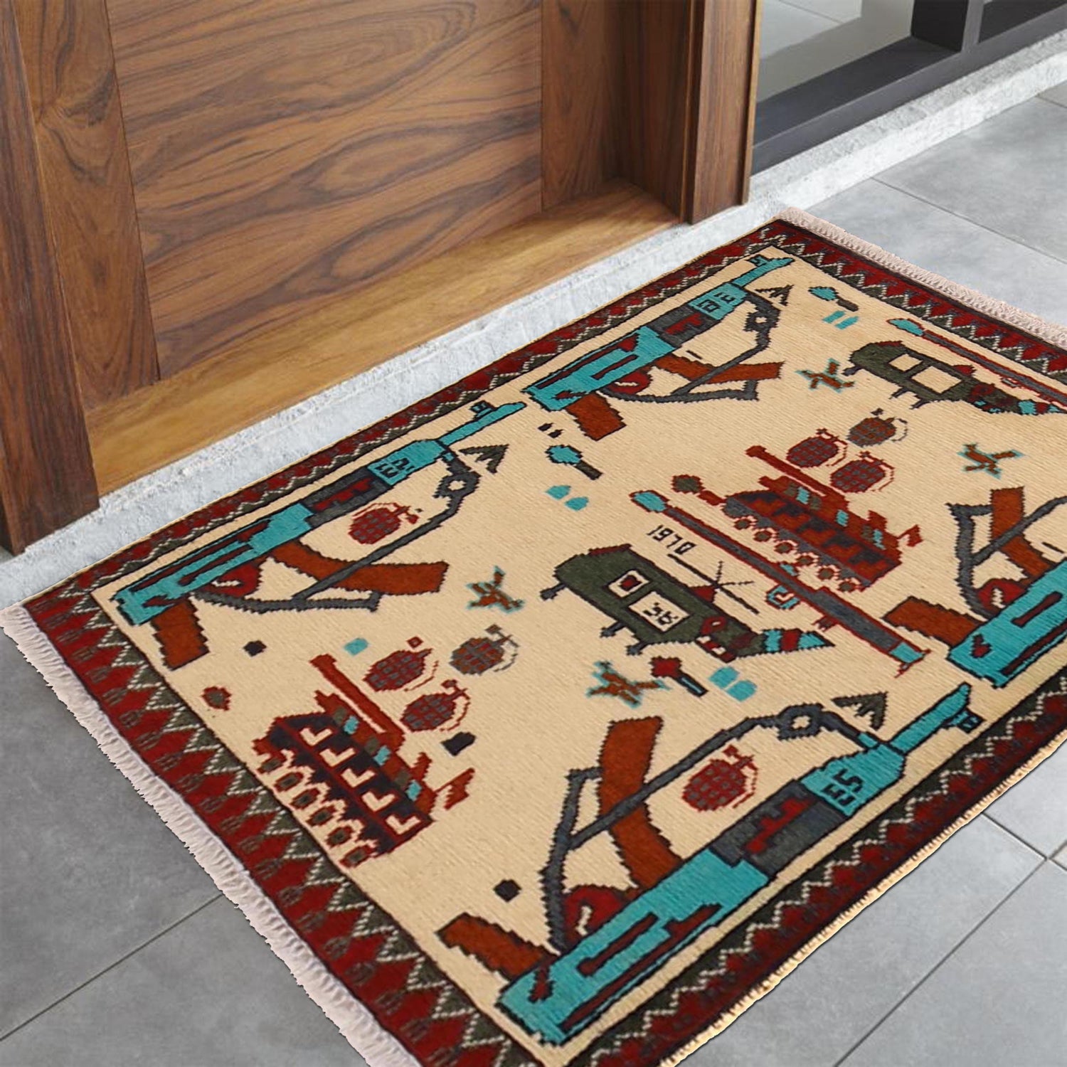 Hand Knotted War Rug 2' 2" x 2' 10" (ft) - No. G34432