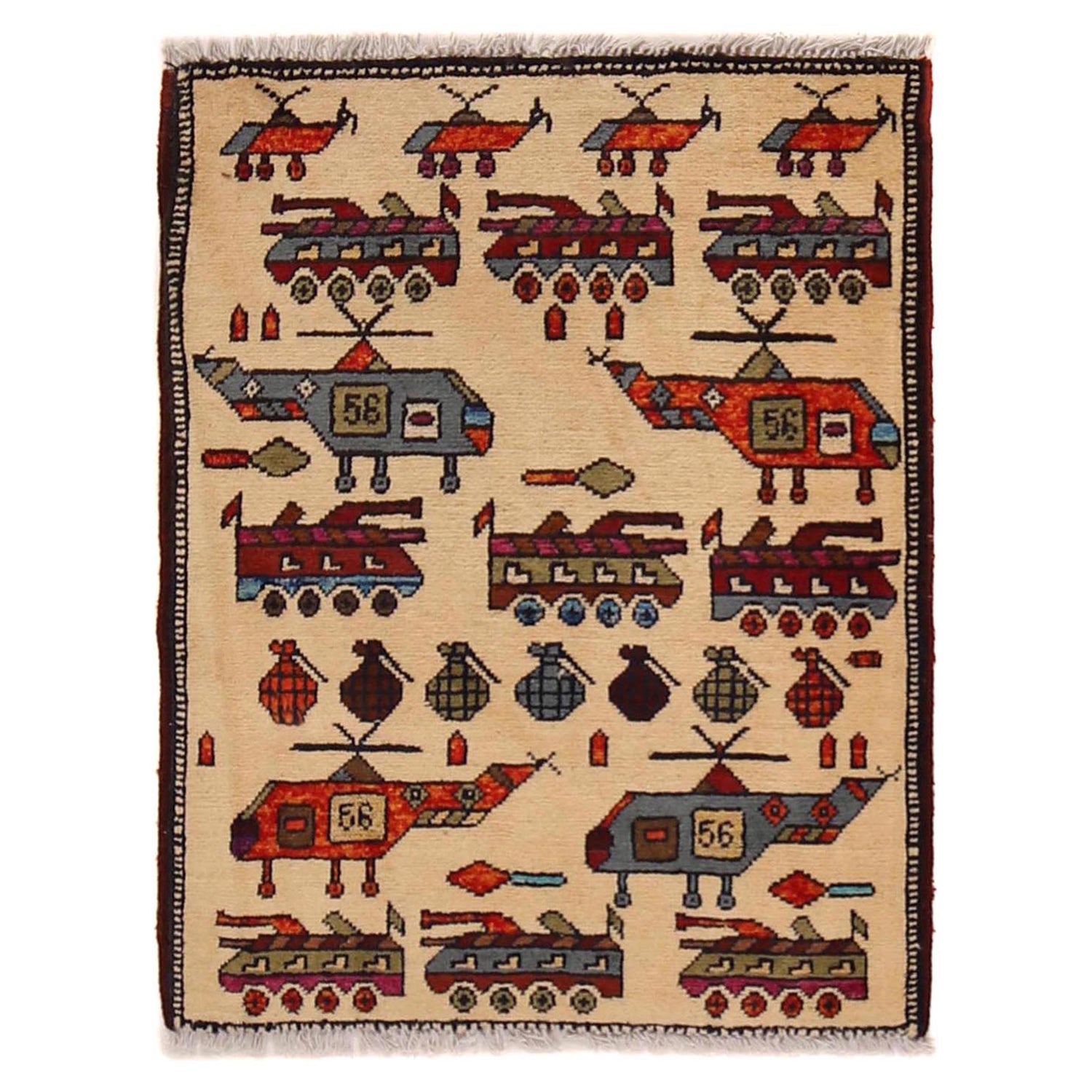 Ivory Color War Rug 2' 0" x 2' 7" (ft) - No. G34435