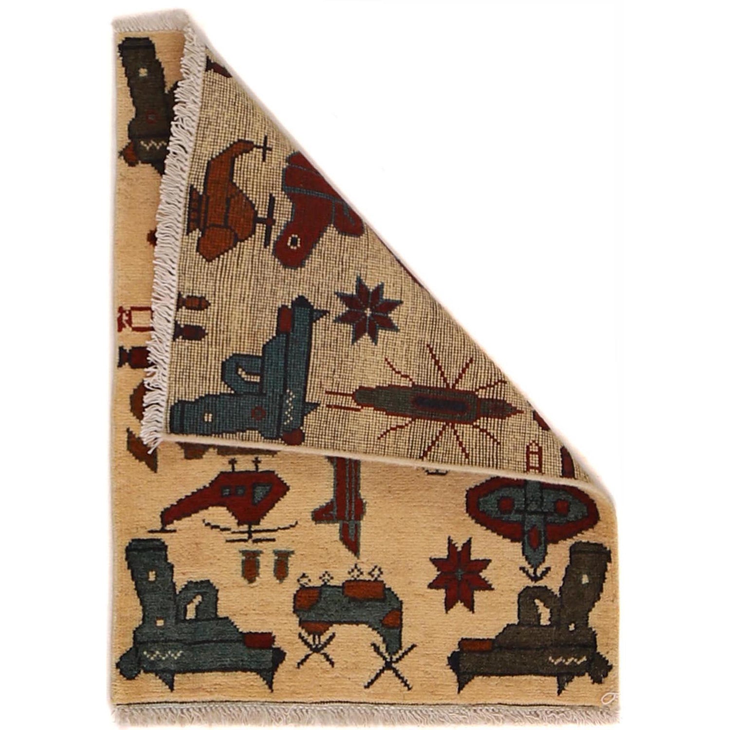 Handmade War Rug 1' 11" x 2' 6" (ft) - No. G34444