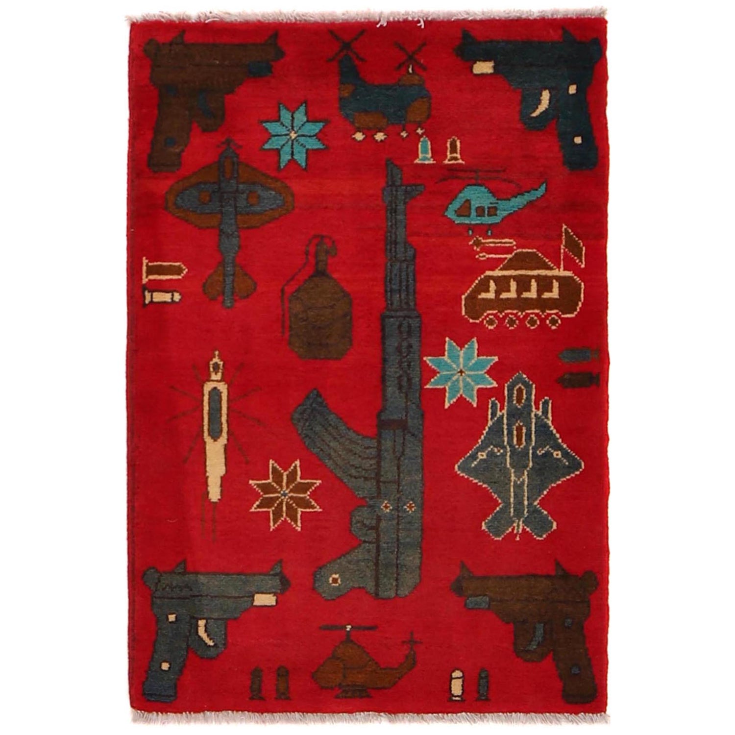 Red Color War Rug 2' 0" x 2' 10" (ft) - No. G34445