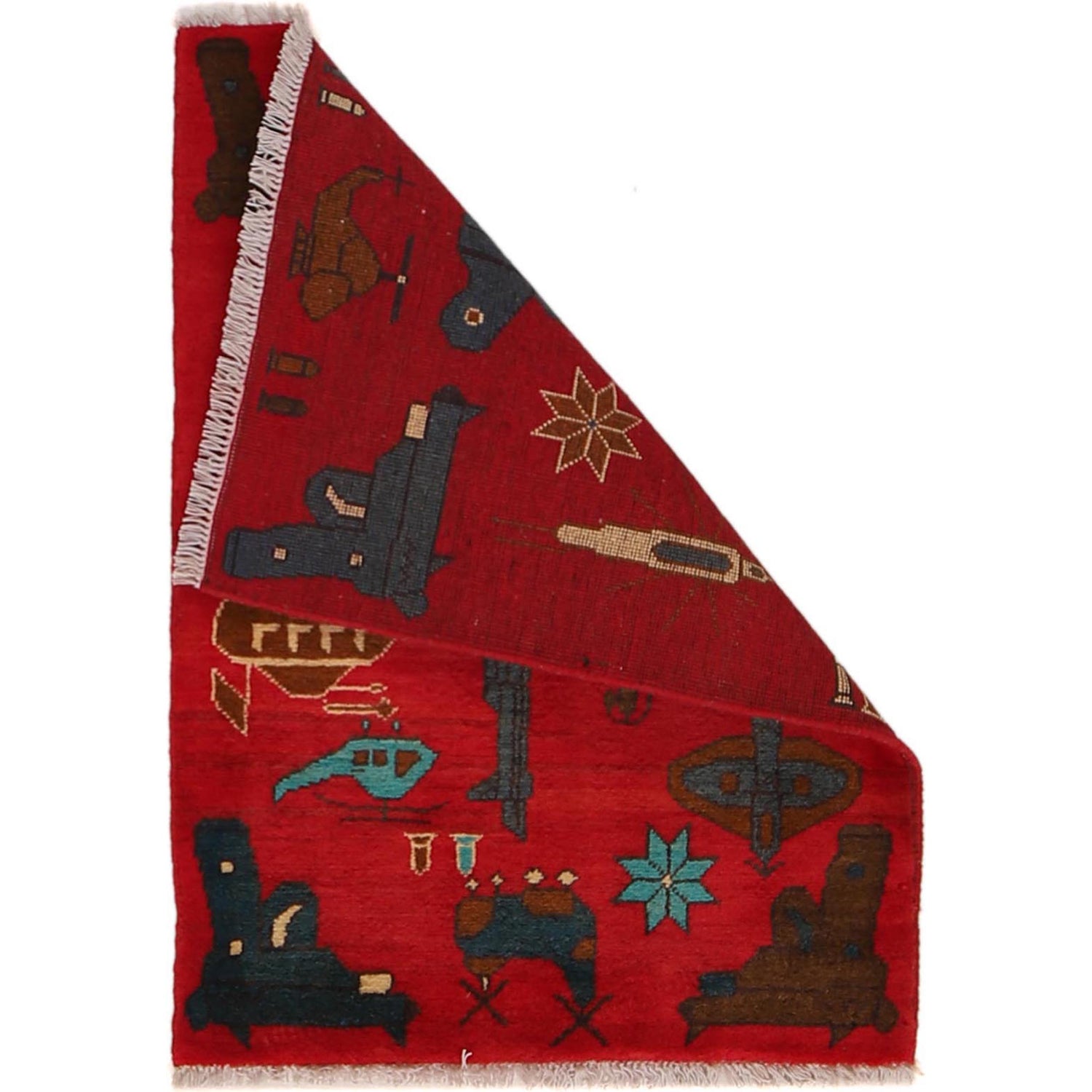 Red Color War Rug 2' 0" x 2' 10" (ft) - No. G34445