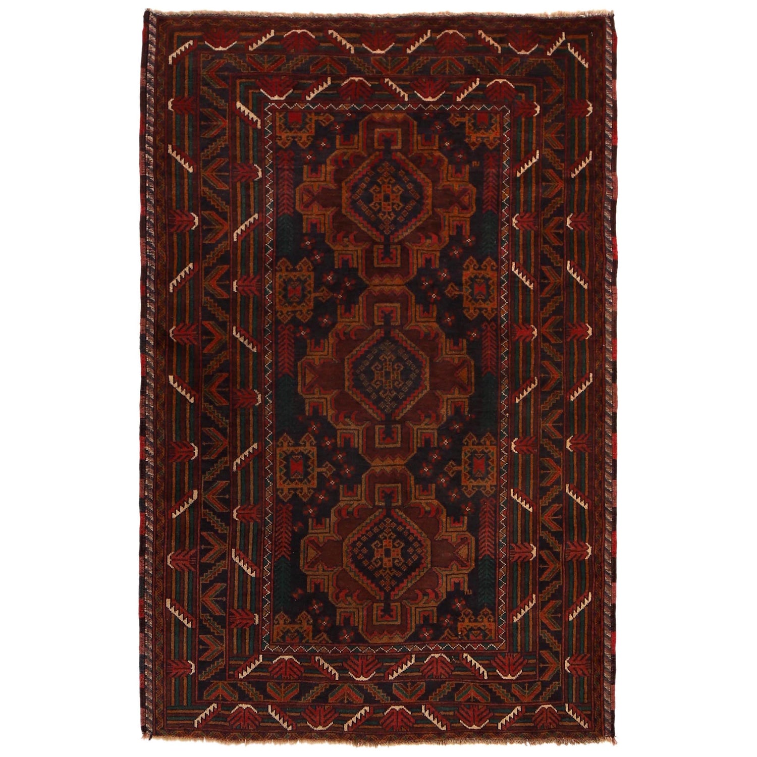 Hand Knotted Baluchi Rug 3' 8" x 5' 9" (ft) - No. G35175