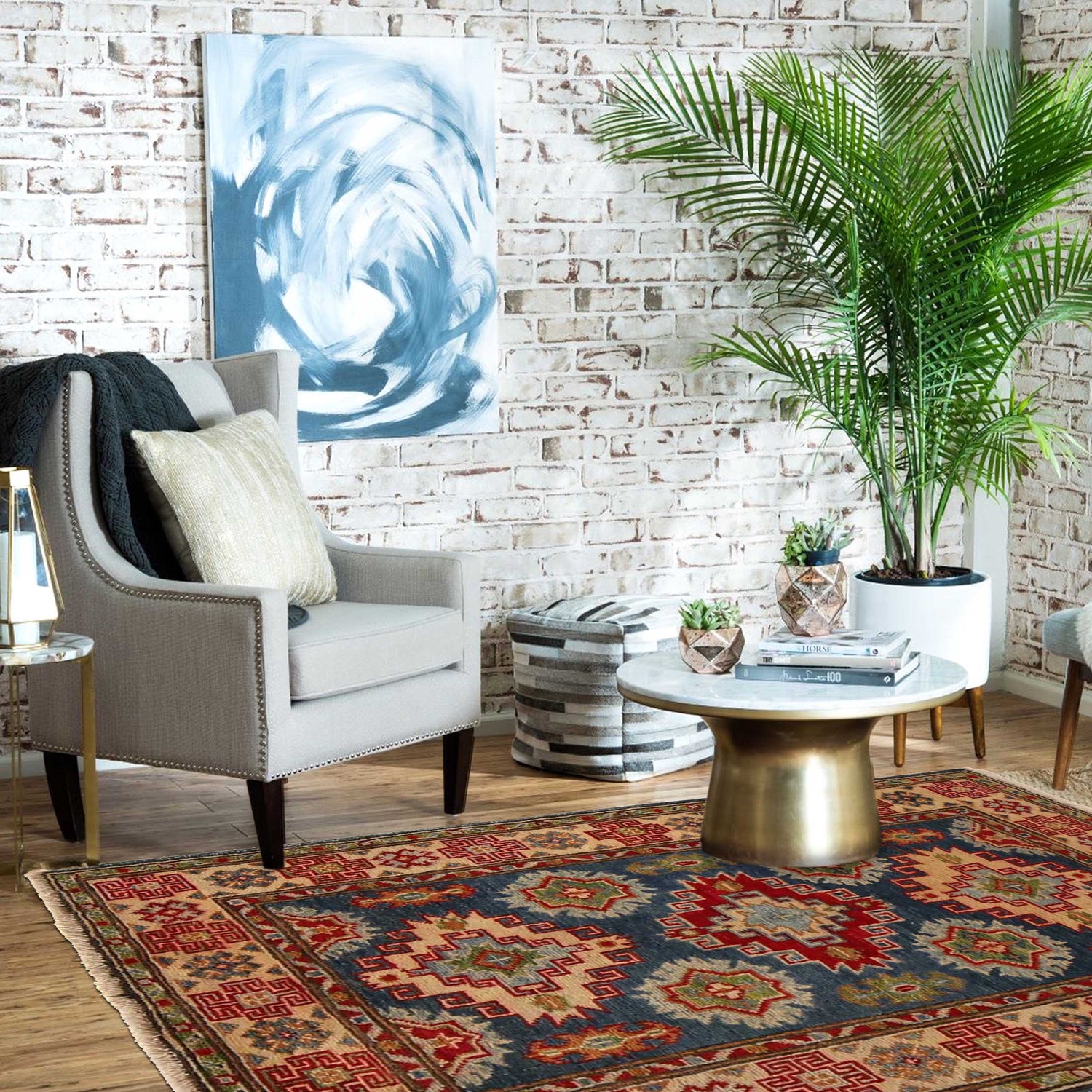 Blue Color Kazak Rug 2' 9" x 4' 8" (ft)- No. G35207