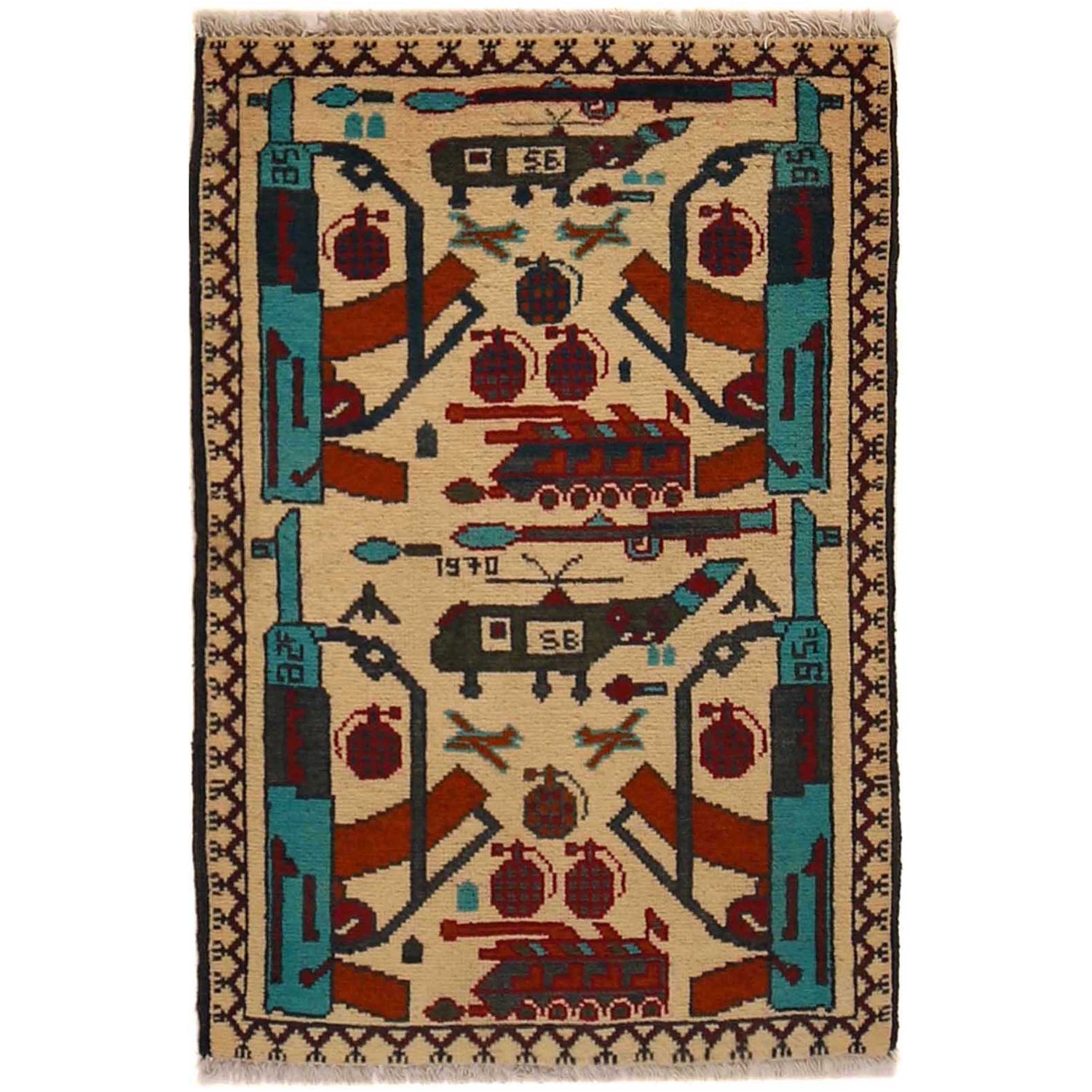 Hand Knotted War Rug 2' 3" x 2' 11" (ft) - No. G35388