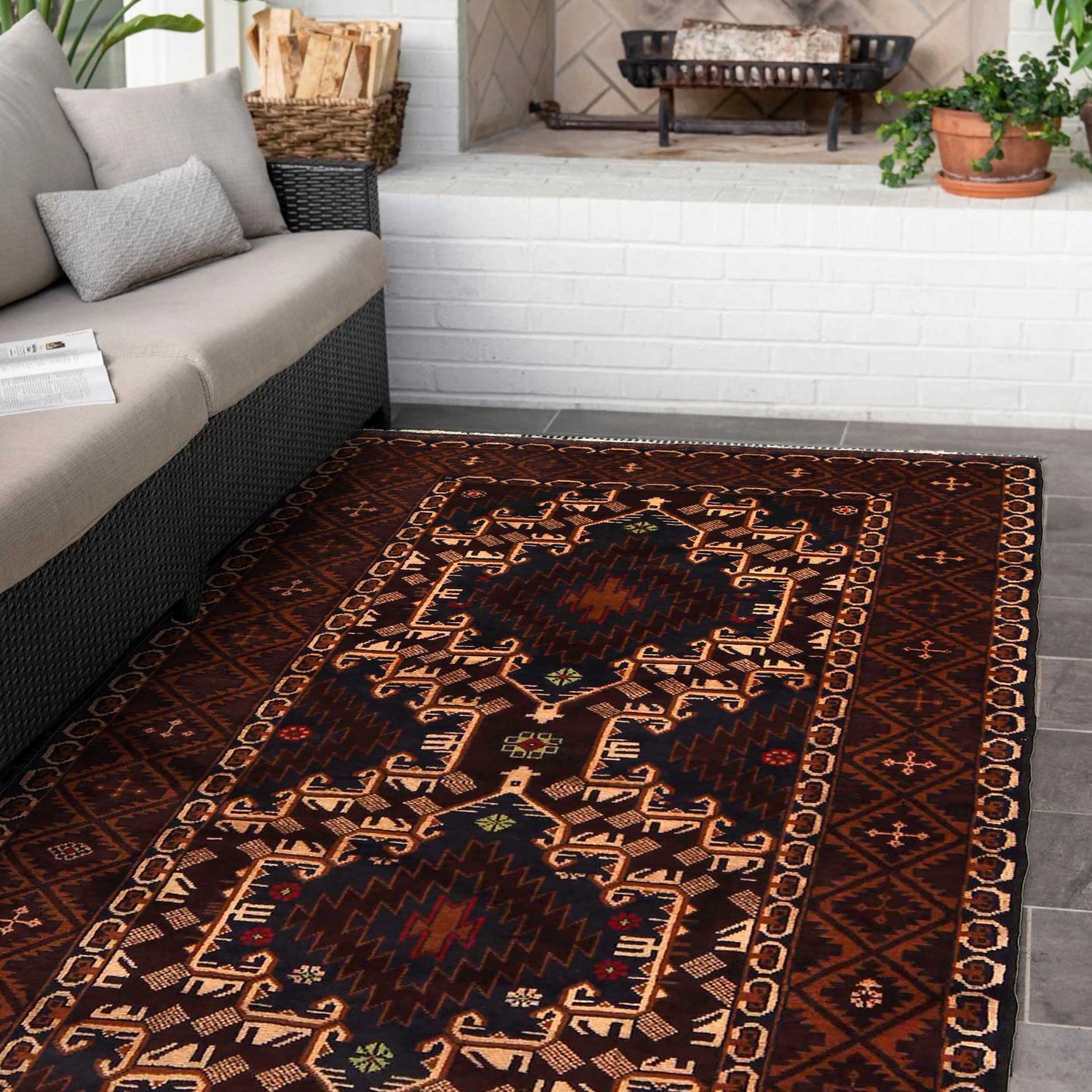 Baluch Medium Size Carpet 3' 7" x 5' 9" (ft) - No. G35412