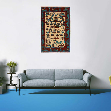 Ivory Color War Rug 3' 5" x 5' 2" (ft) - No. G35415