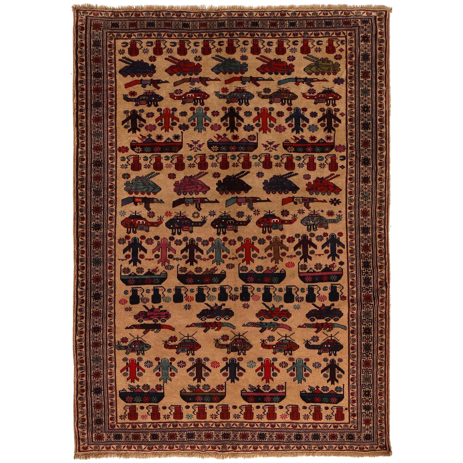 Hand Knotted War Rug 6' 5 x 9' 1 (ft) - No. G35630