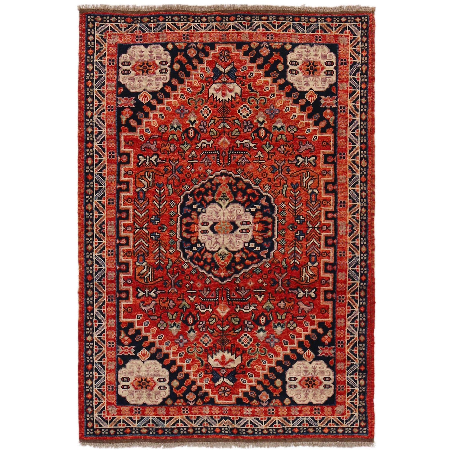 Red Color Shirazi Rug 3' 11" x 5' 10" (ft) - No. G36505