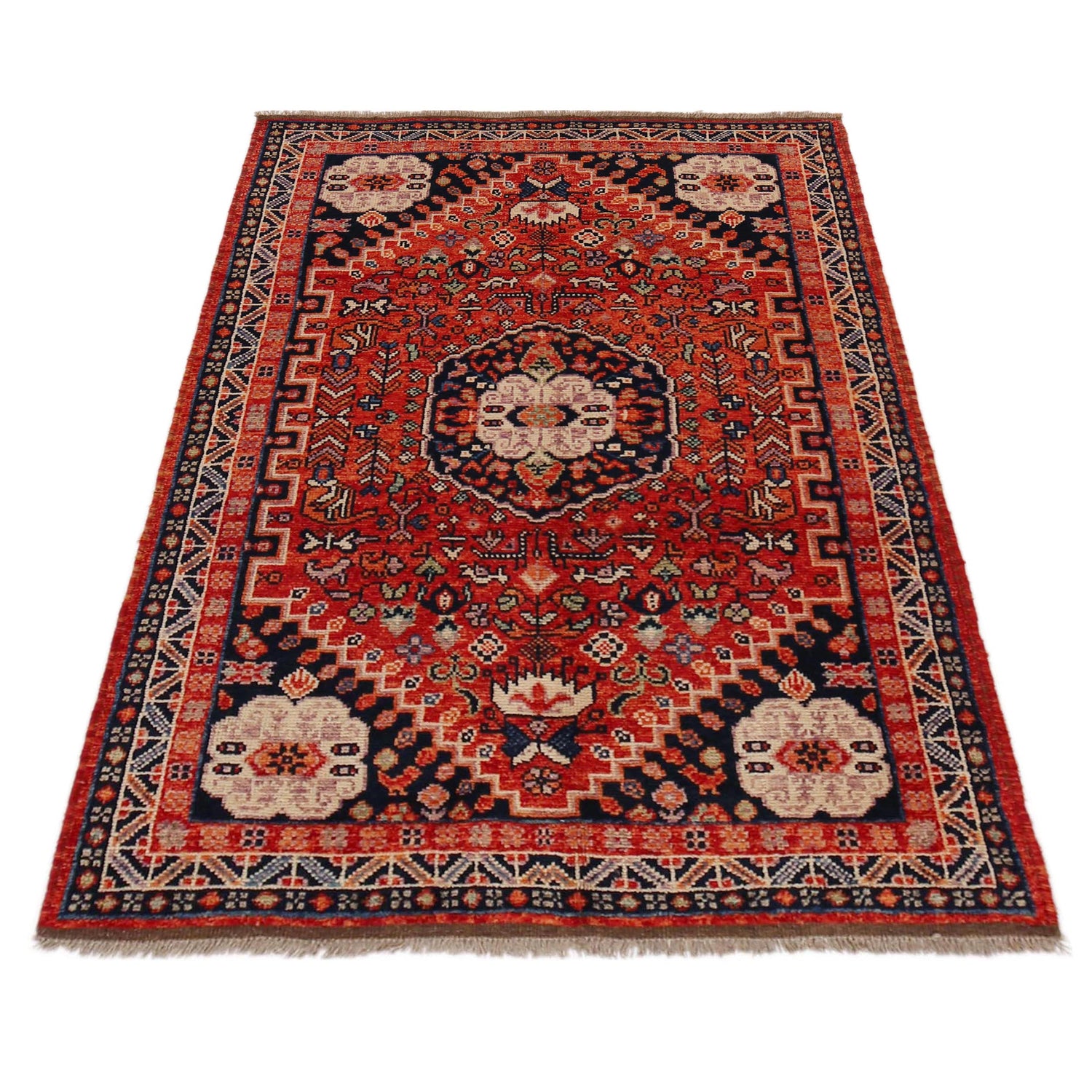 Red Color Shirazi Rug 3' 11" x 5' 10" (ft) - No. G36505