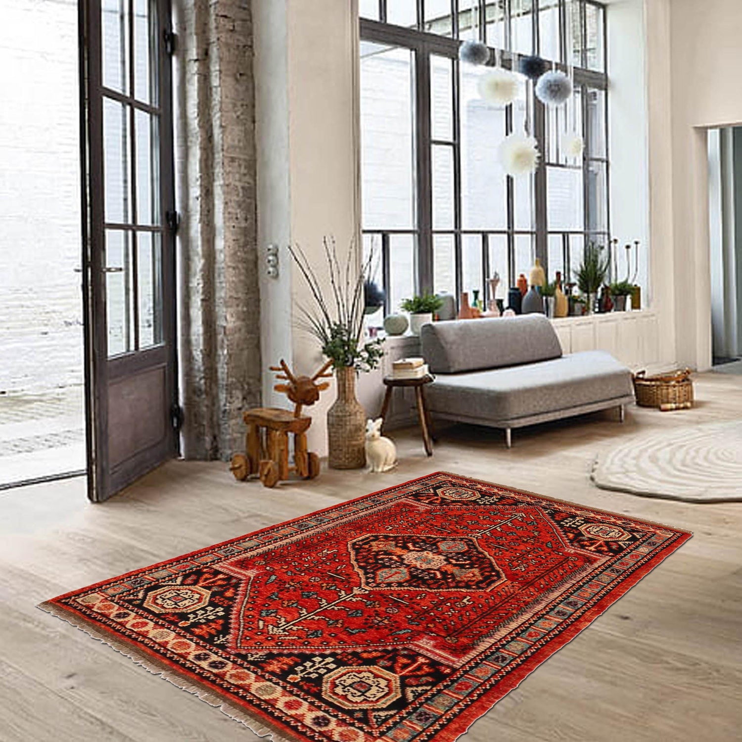 Red Color Shirazi Runner Rug 3' 3" x 4' 9" (ft) - No. G36507