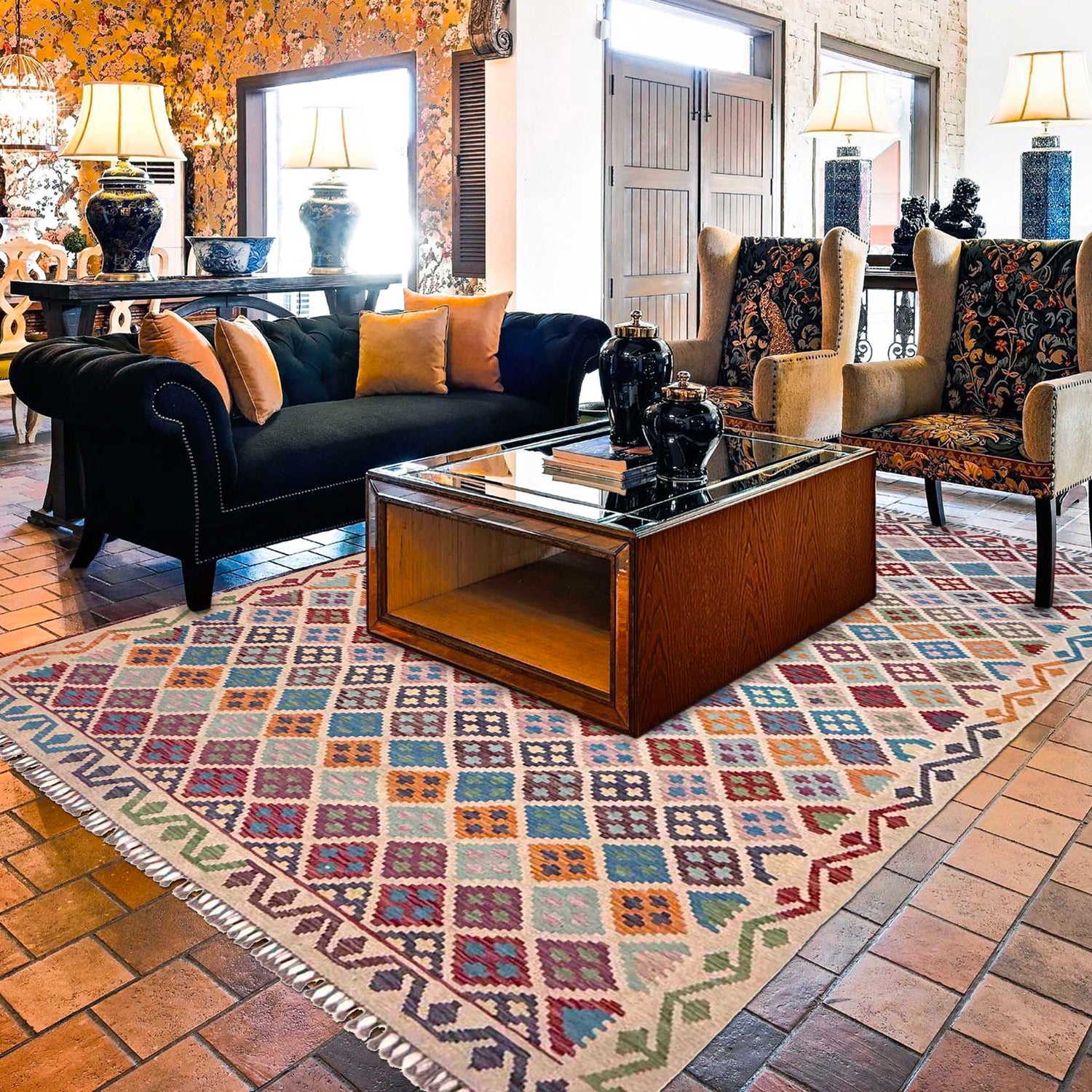 Handmade Vegetable Kelim 6' 11" x 9' 11" (ft) - No. G36652