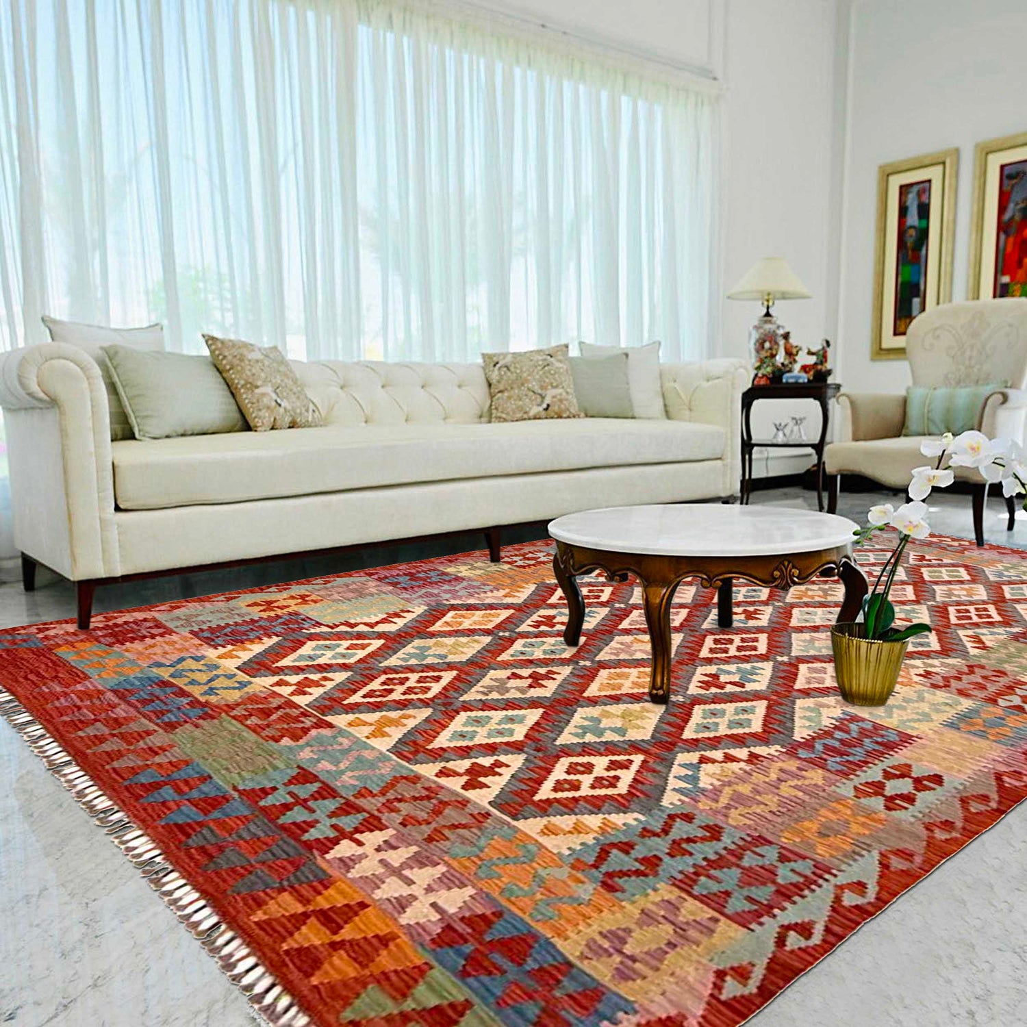 Handmade Vegetable Kilim 6' 7" x 9' 11" (ft) - No. G36655