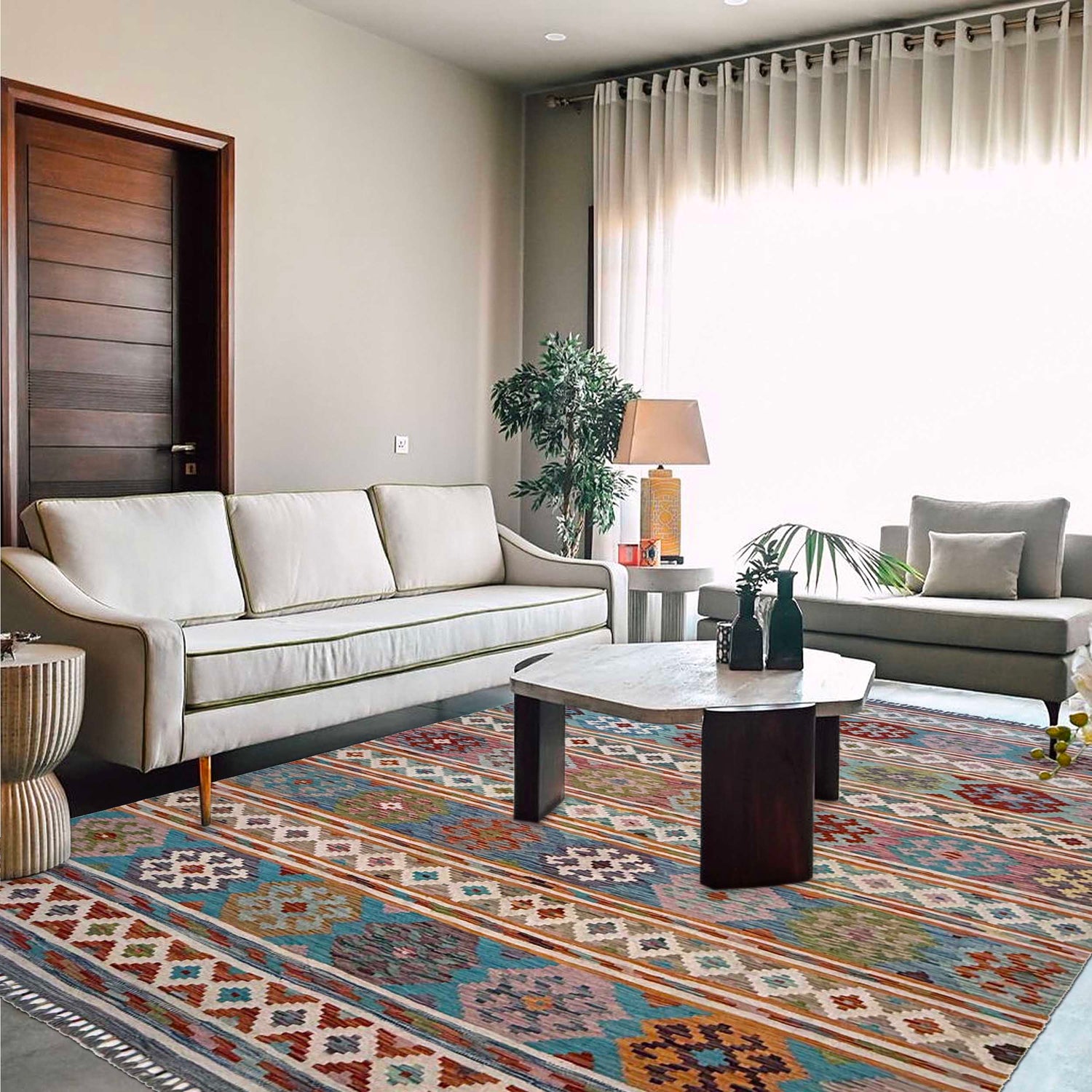 Handmade Vegetable Kelim 6' 9" x 10' 1" (ft) - No. G36656