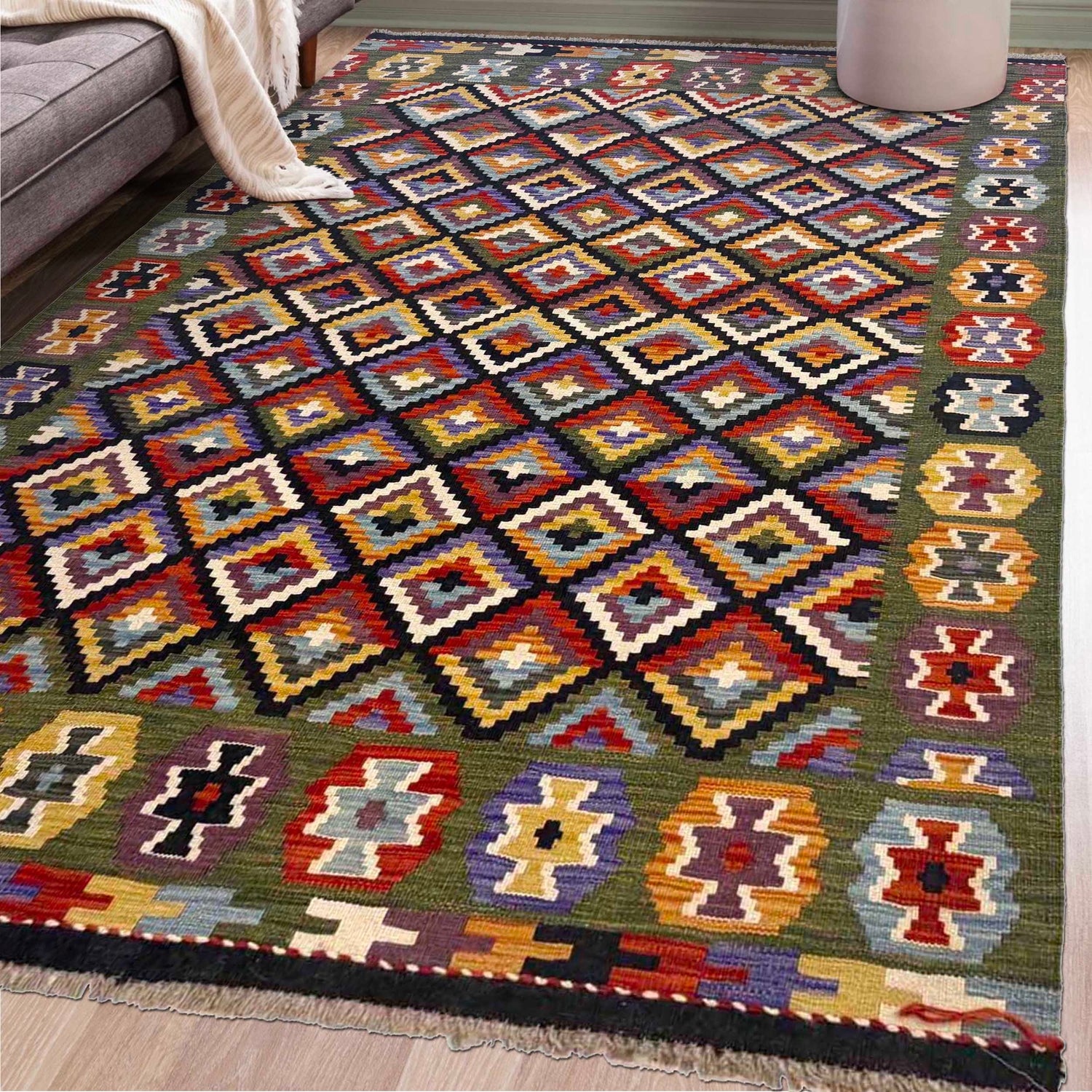 Handmade Vegetable Kelim 5' 0" x 6' 6" (ft) - No. G36678