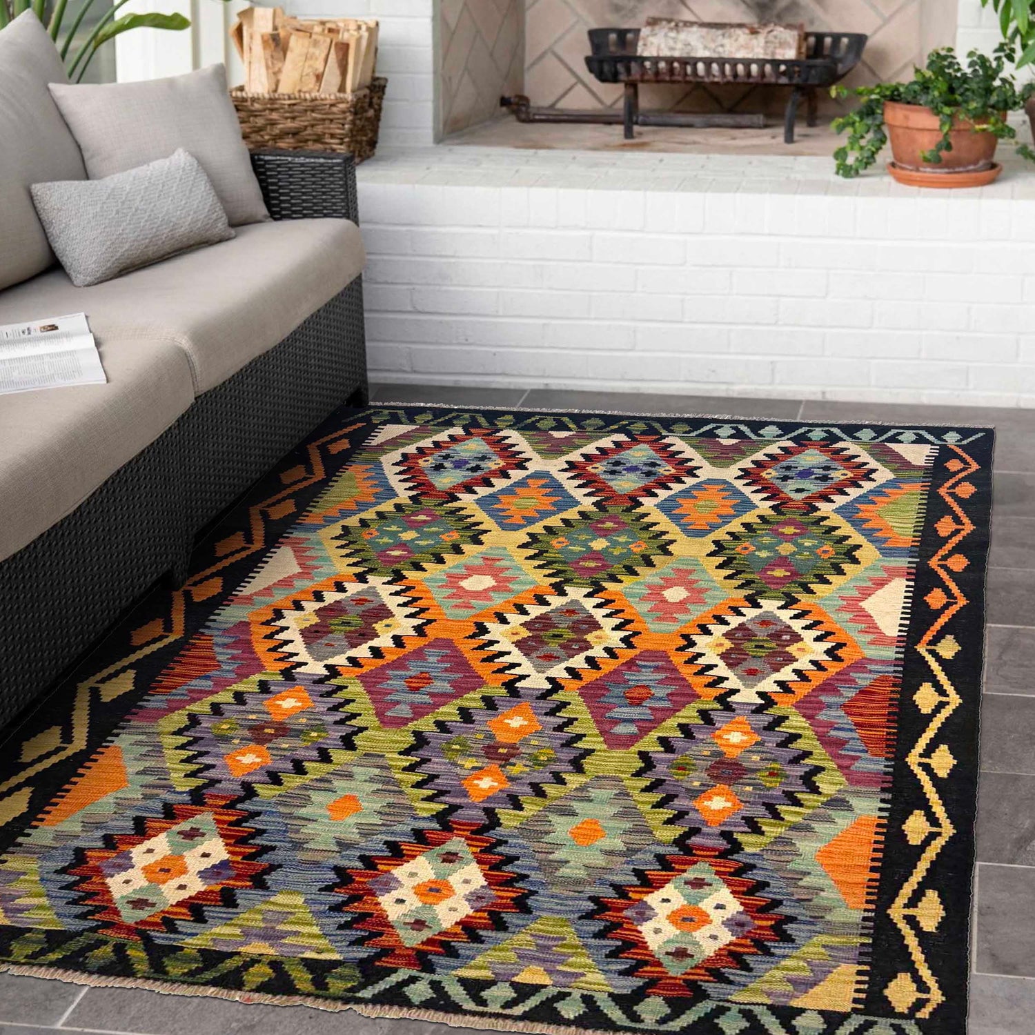 Handmade Vegetable Kelim 4' 1" x 6' 1" (ft) - No. G36681