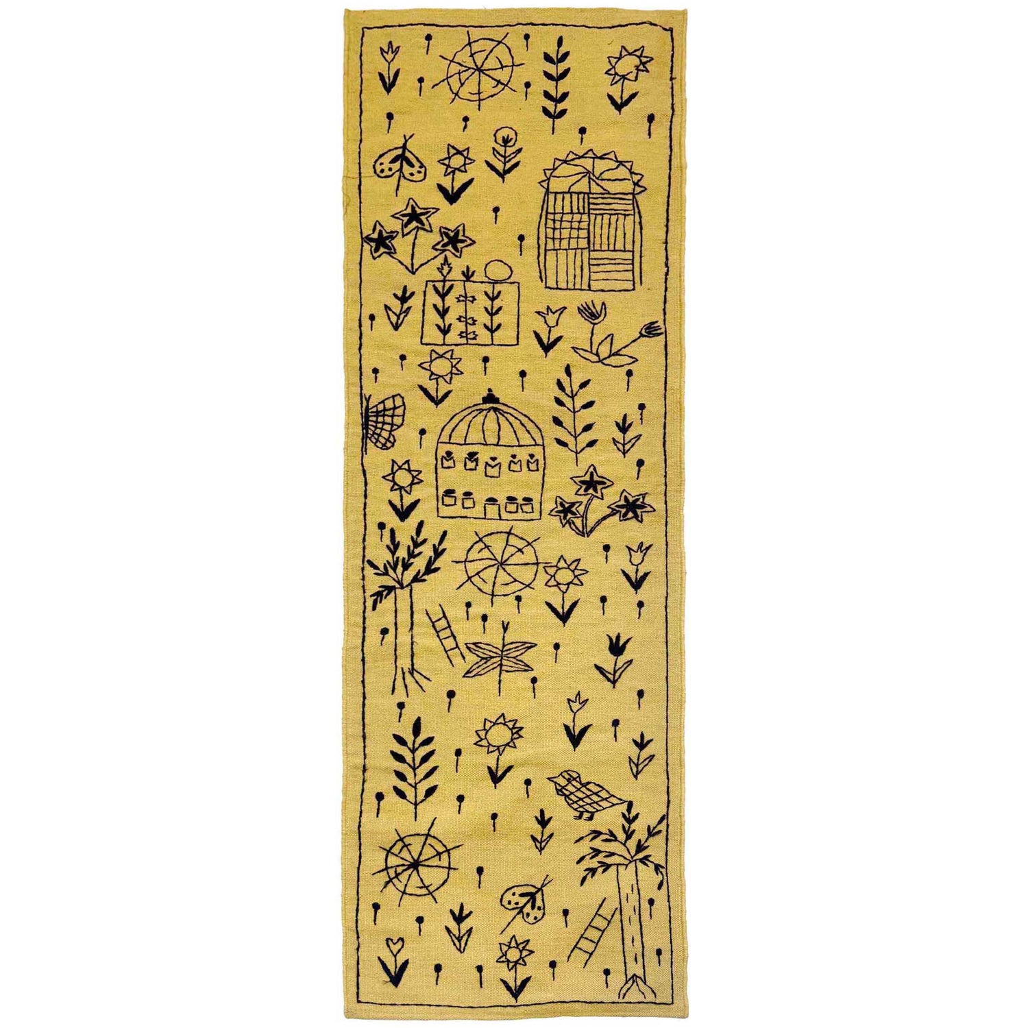 Yellow Color Embroidery Flatweave Kilim 2' 4" x 7' 9" (ft)- No. G36691