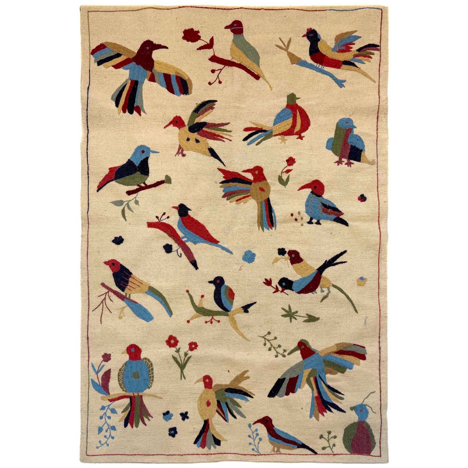 Ivory Color Embroidery Flatweave Kilim 4' 0" x 6' 0" (ft) - No. G36692