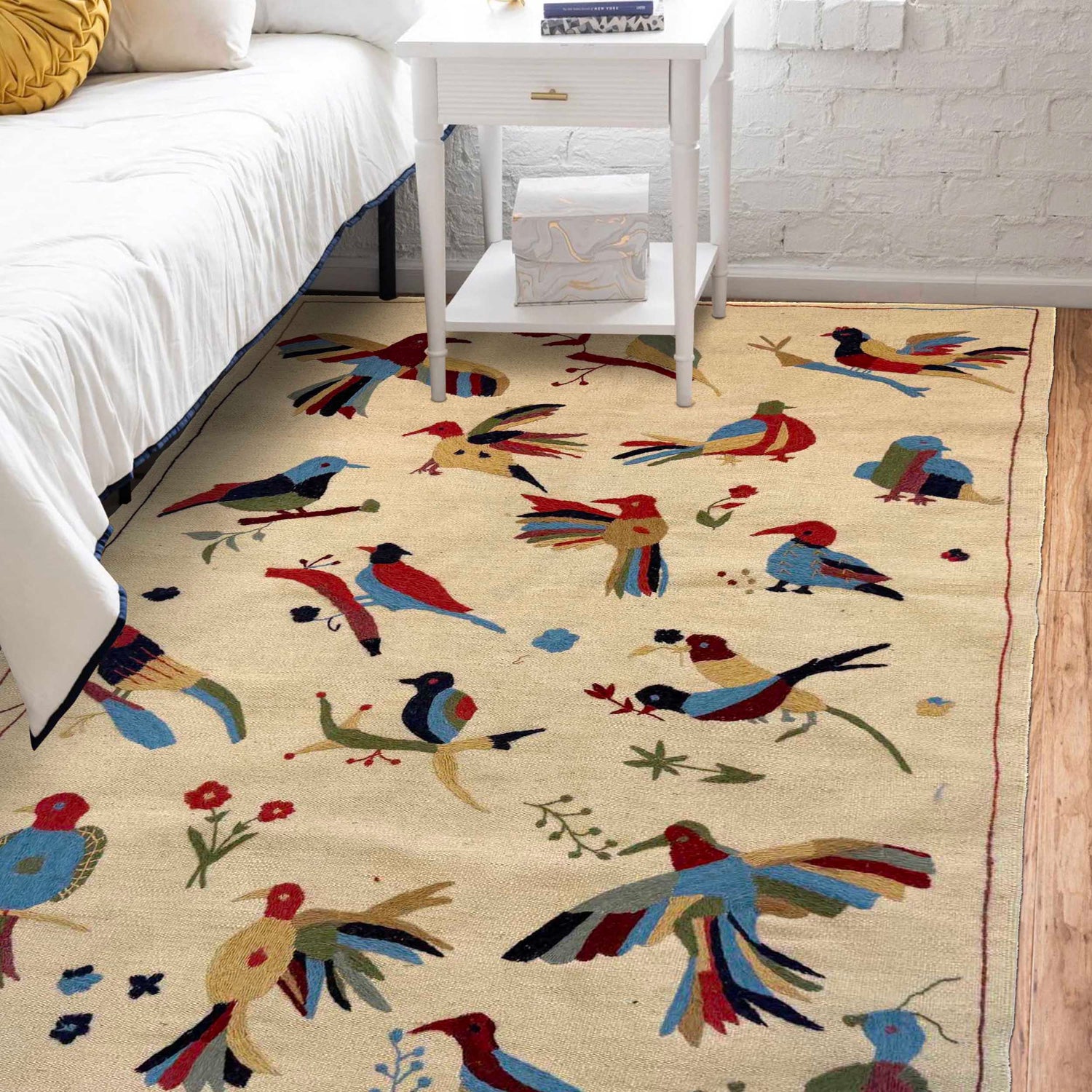 Ivory Color Embroidery Flatweave Kilim 4' 0" x 6' 0" (ft) - No. G36692