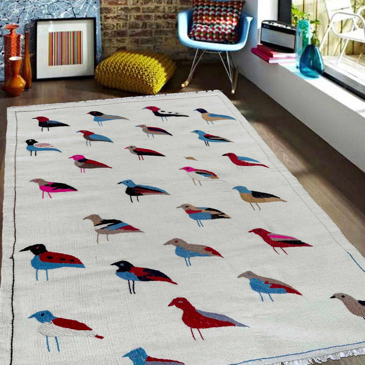 Handmade Embroidery Kilim 3' 3" x 5' 9" (ft) - No. G37358