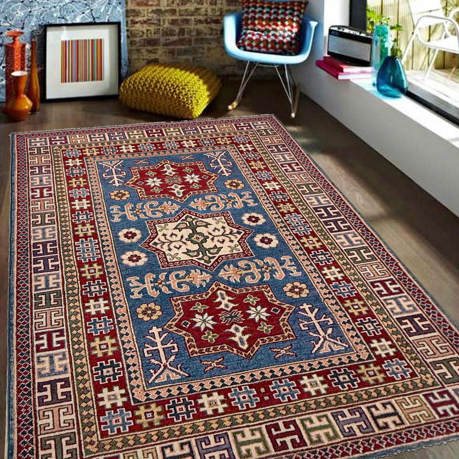 Blue Color Kazak Rug 4' 0" x 6' 6" (ft) - No. G37575