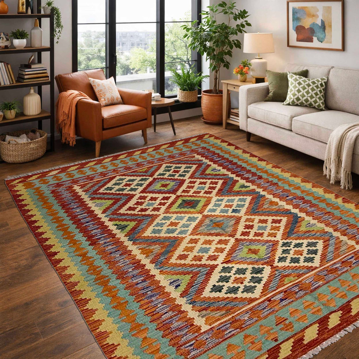 Handmade Vegetable Kilim 4' 10" x 6' 4" (ft) - No. G38843
