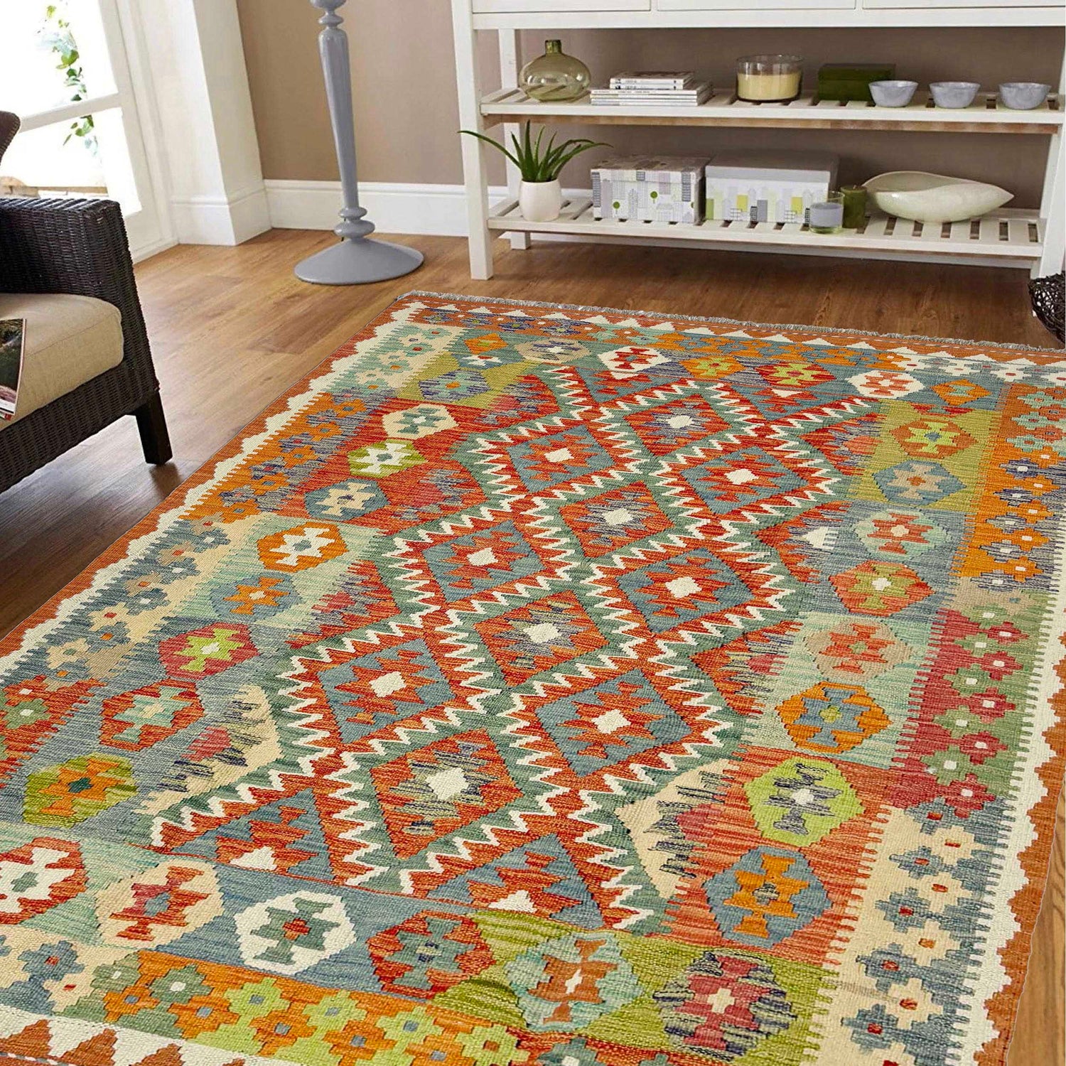 Handmade Vegetable Kelim 5' 0" x 6' 6" (ft) - No. G38872