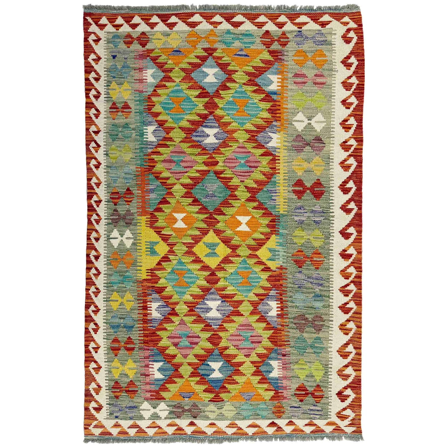 Handmade Vegetable Kilim 3' 11" x 6' 5" (ft) - No. G38876