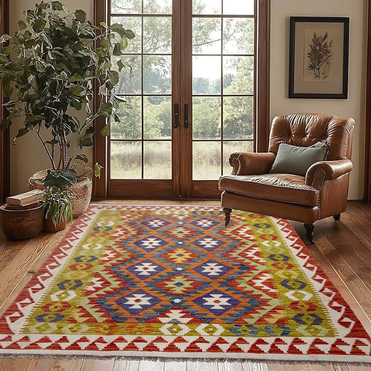 Handmade Vegetable Kilim 4' 5" x 6' 4" (ft) - No. G38880