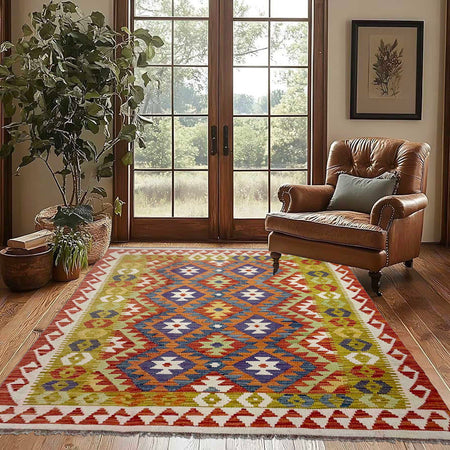 Handmade Vegetable Kilim 4' 5" x 6' 4" (ft) - No. G38880