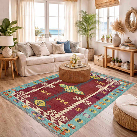 Handmade Vegetable Kilim 4' 5" x 6' 7" (ft) - No. G38881