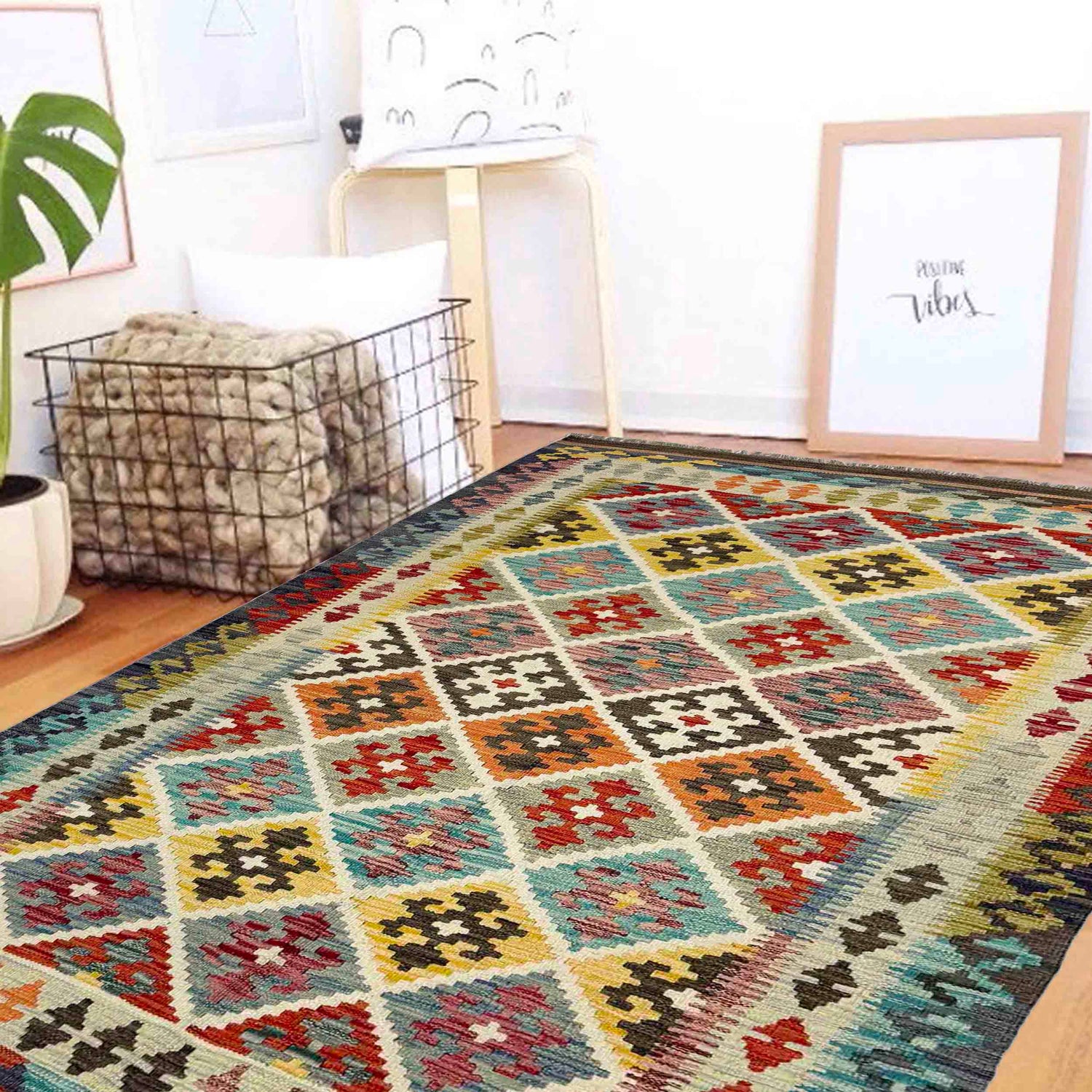 Handmade Vegetable Kelim 4' 3" x 6' 5" (ft) - No. G38882