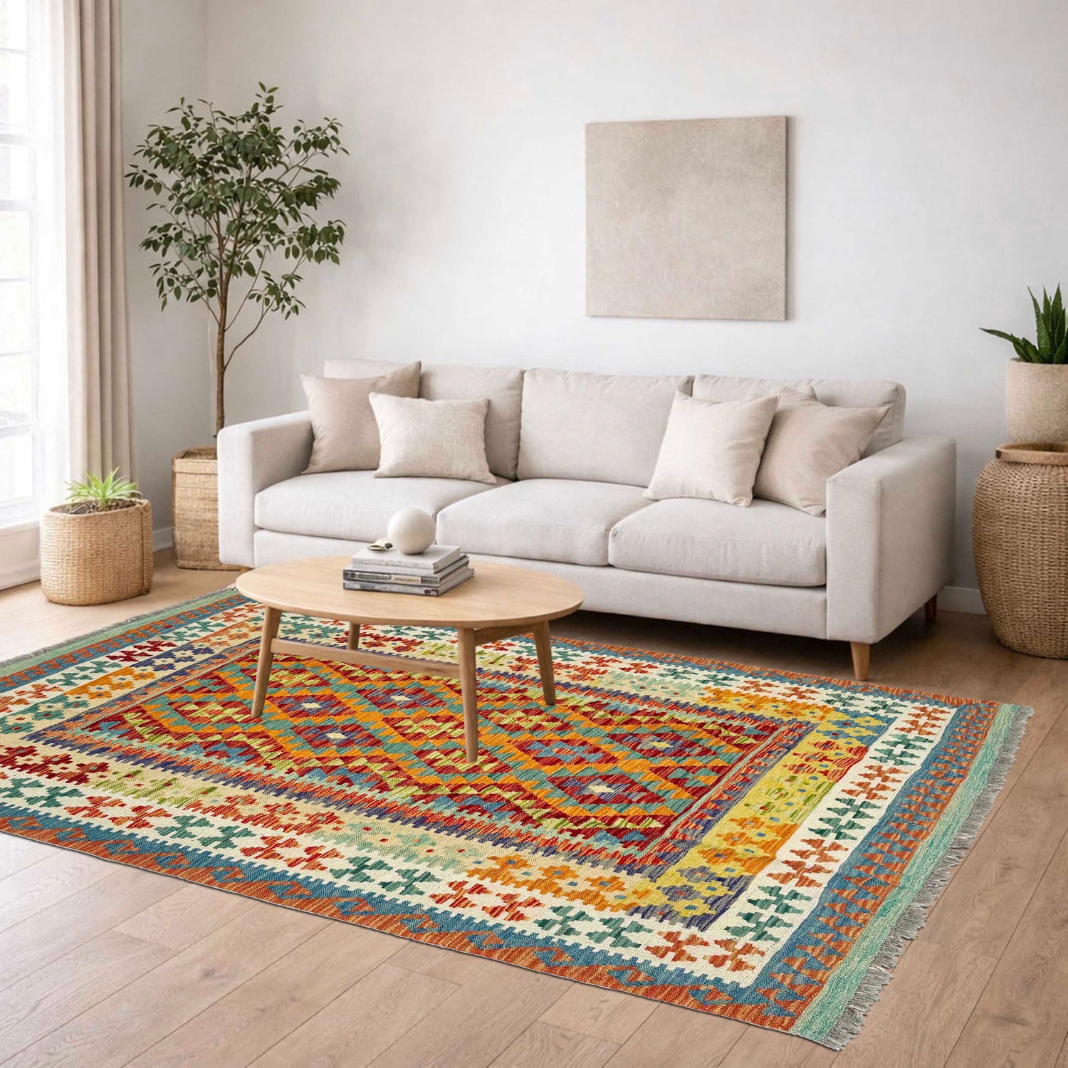 Handmade Vegetable Kelim 5' 1" x 6' 4" (ft) - No. G38886